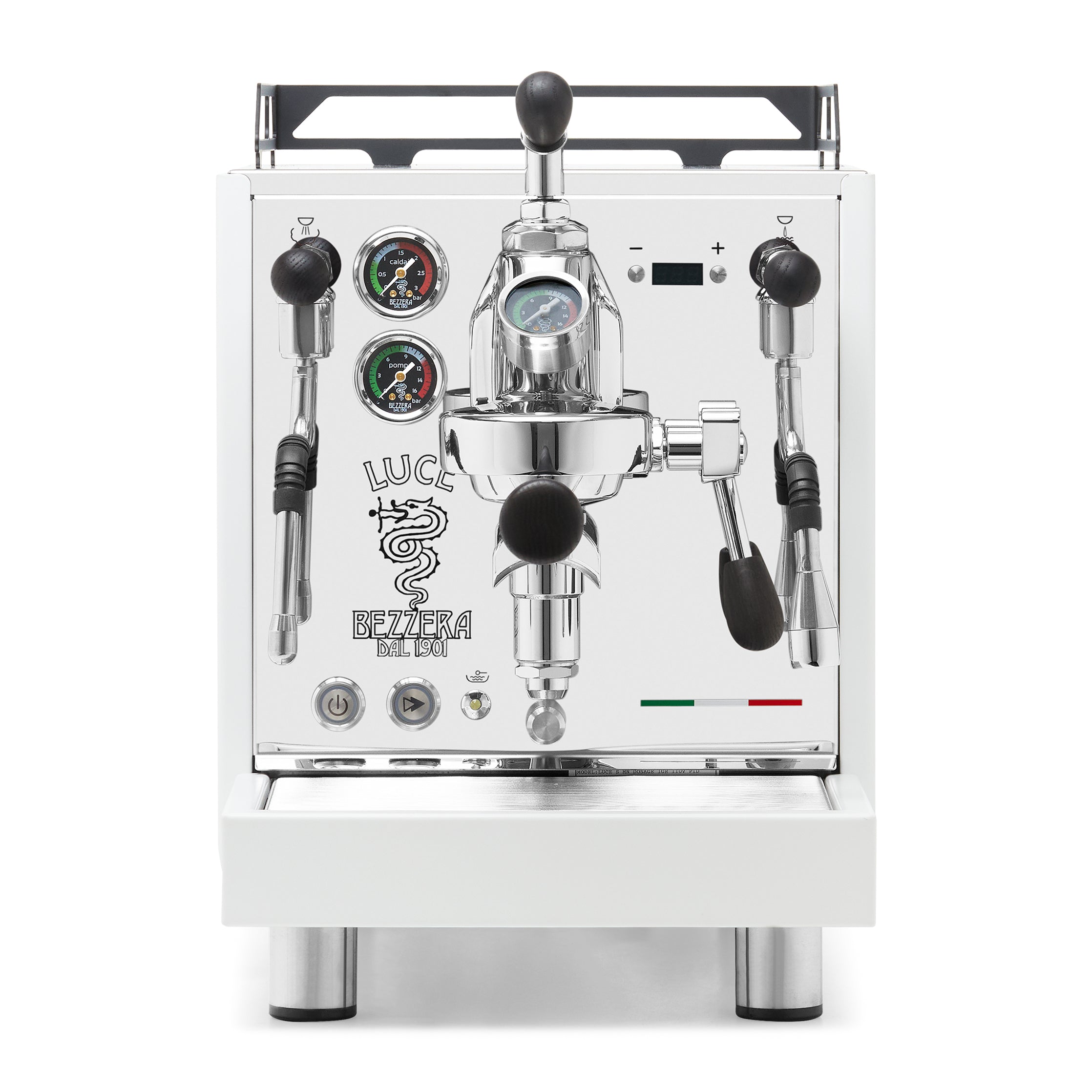 Bezzera LUCE S PID Fast Heating Espresso Machine – White / Blackened Oak / Flow Control