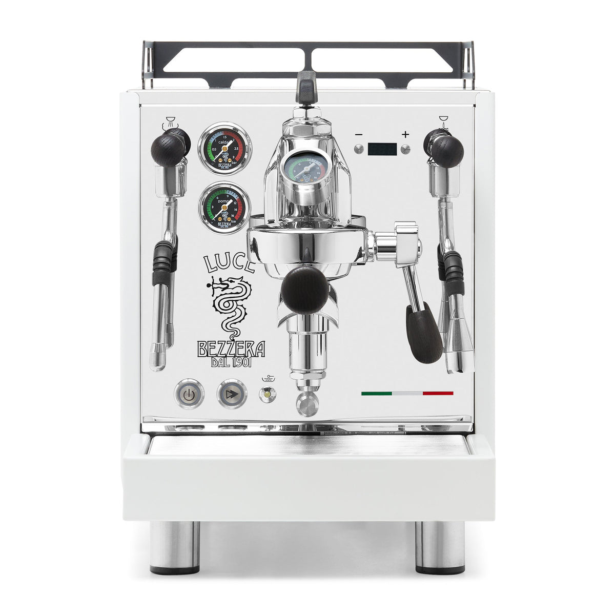 Bezzera LUCE S PID Fast Heating Espresso Machine – White / Blackened Oak / Flow Paddle