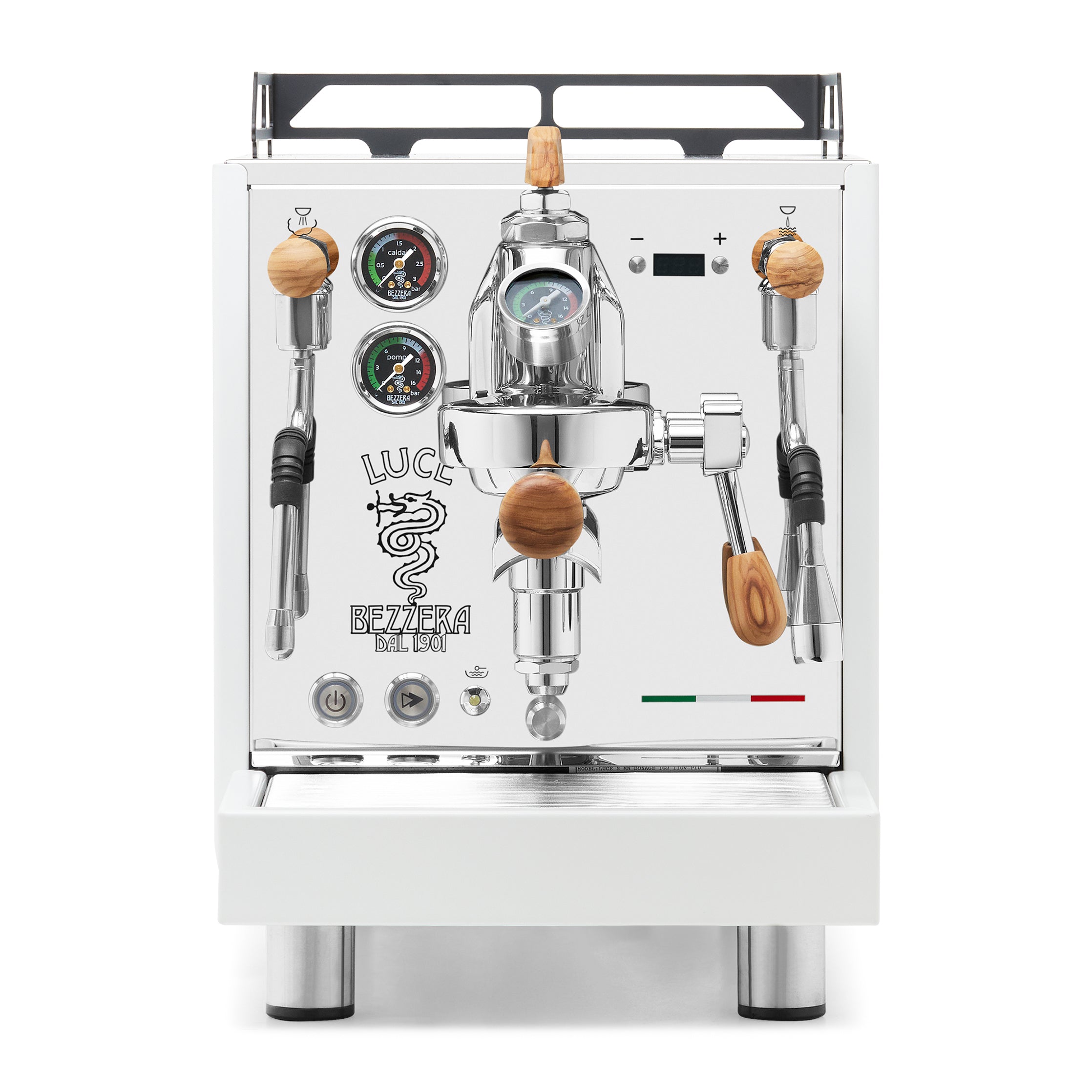 Bezzera LUCE S PID Fast Heating Espresso Machine – White / Olive Wood / Flow Paddle