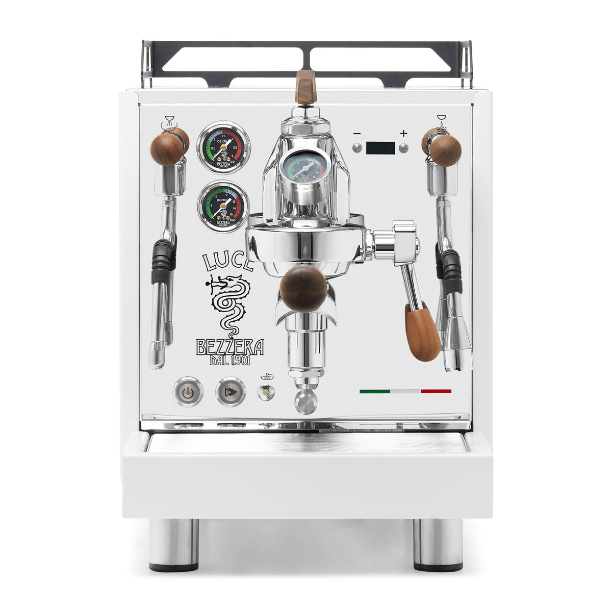Bezzera LUCE S PID Fast Heating Espresso Machine – White / Walnut / Flow Paddle
