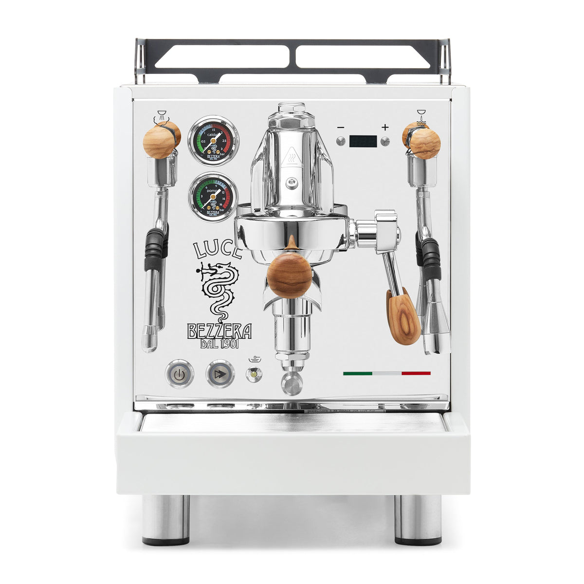 Bezzera LUCE S PID Fast Heating Espresso Machine – White / Olive Wood / No Flow Control