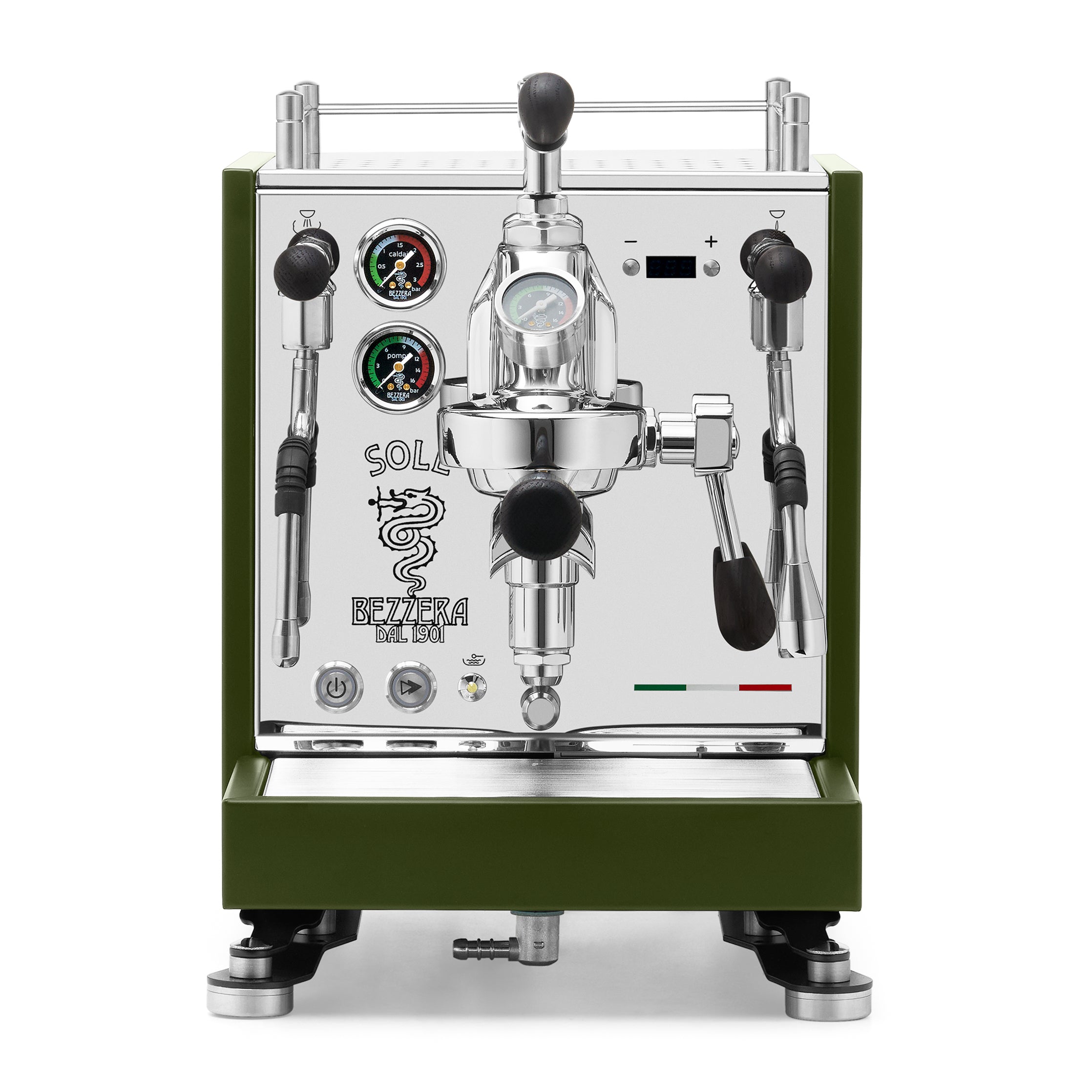 Bezzera SOLE Fast Heating Espresso Machine – Matte Green / Blackened Oak / Flow Control