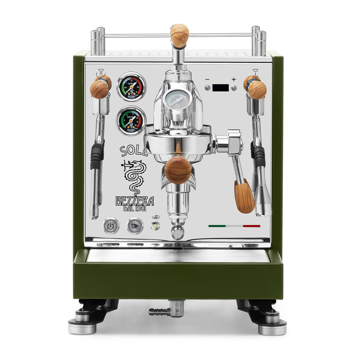 Bezzera SOLE Fast Heating Espresso Machine – Matte Green / Olive Wood / Flow Control