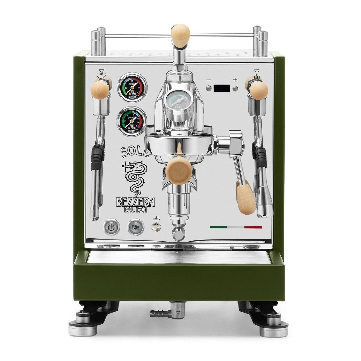 Bezzera SOLE Fast Heating Espresso Machine – Matte Green / Tiger Maple / Flow Control
