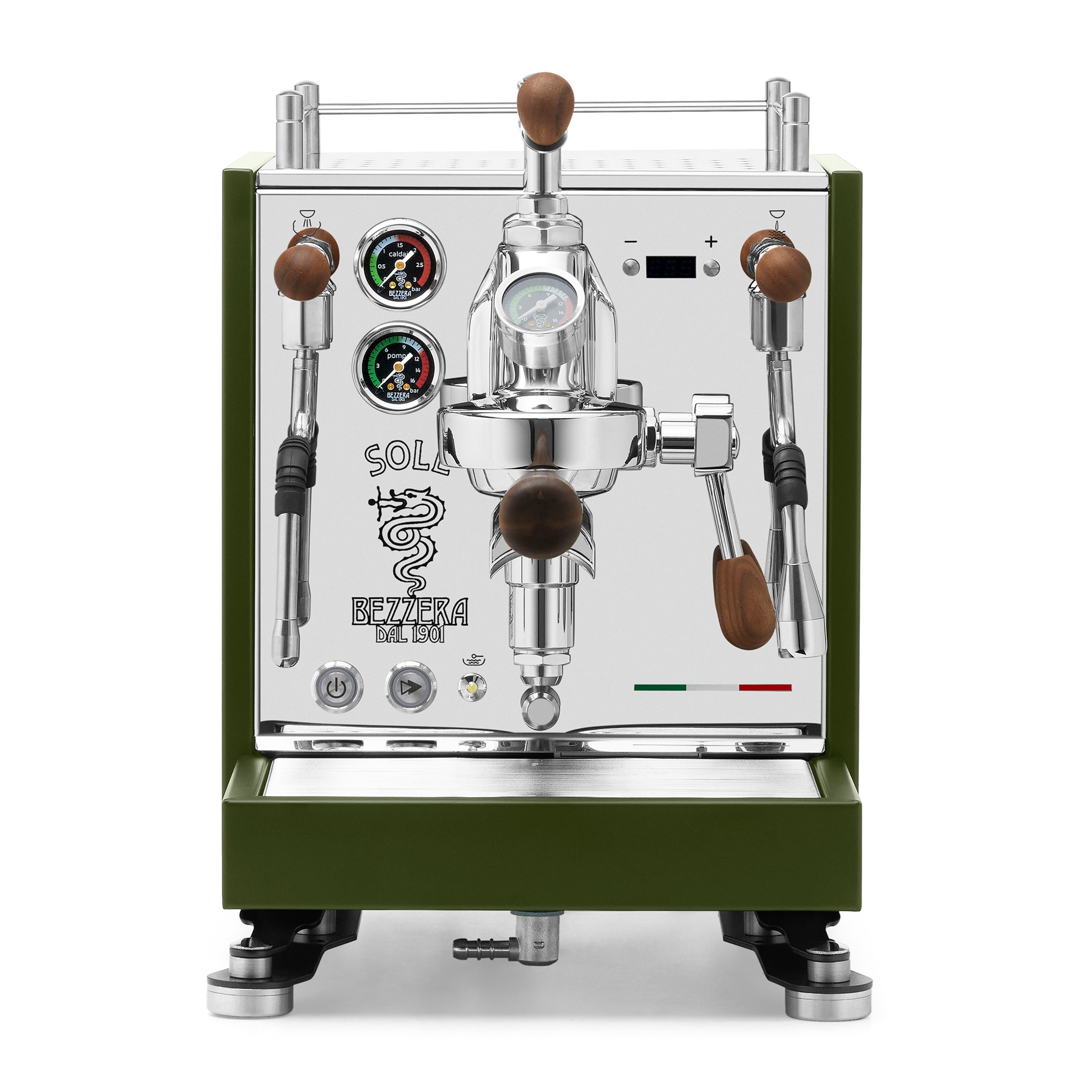 Bezzera SOLE Fast Heating Espresso Machine – Matte Green / Walnut / Flow Control