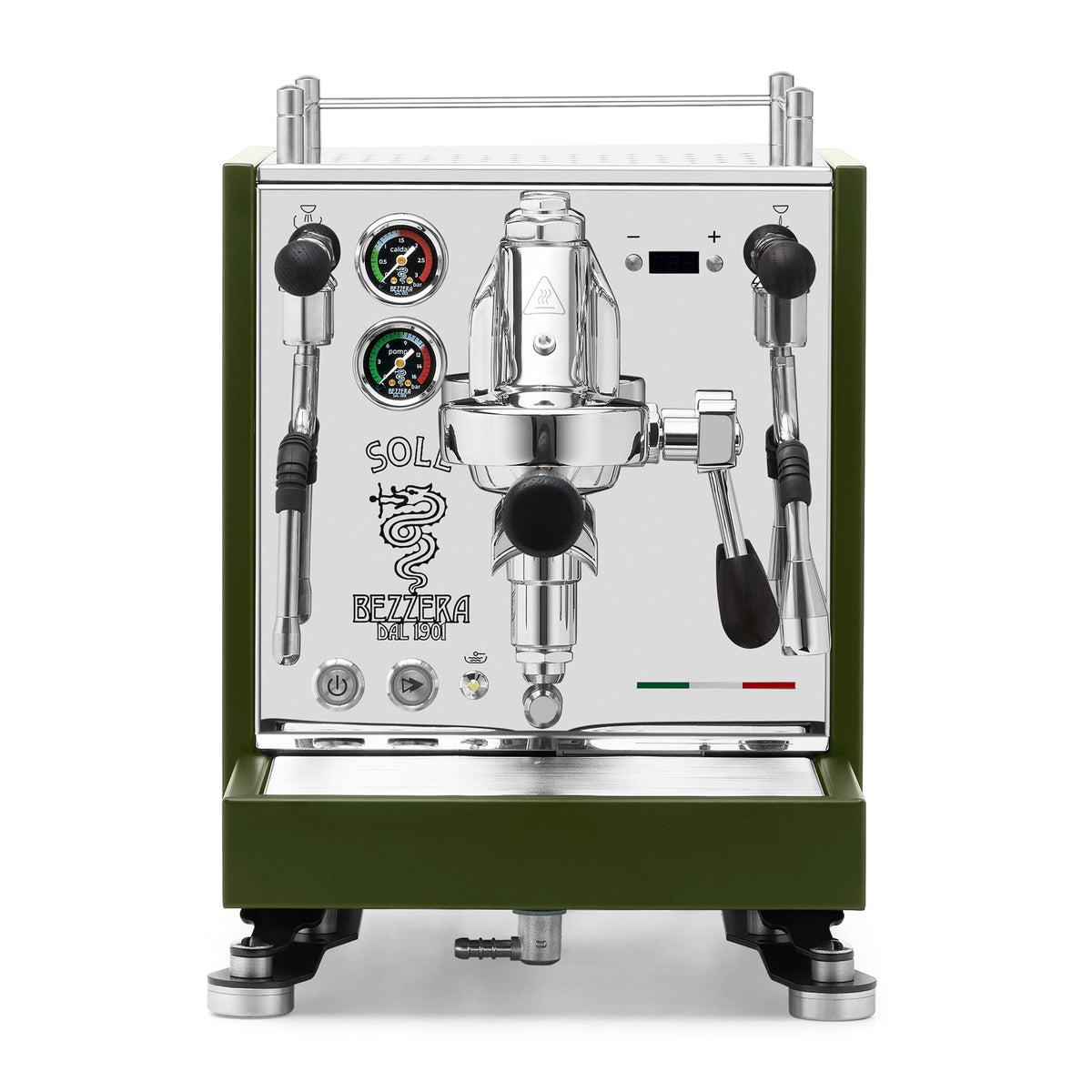 Bezzera SOLE Fast Heating Espresso Machine – Matte Green / Blackened Oak / No Flow Control