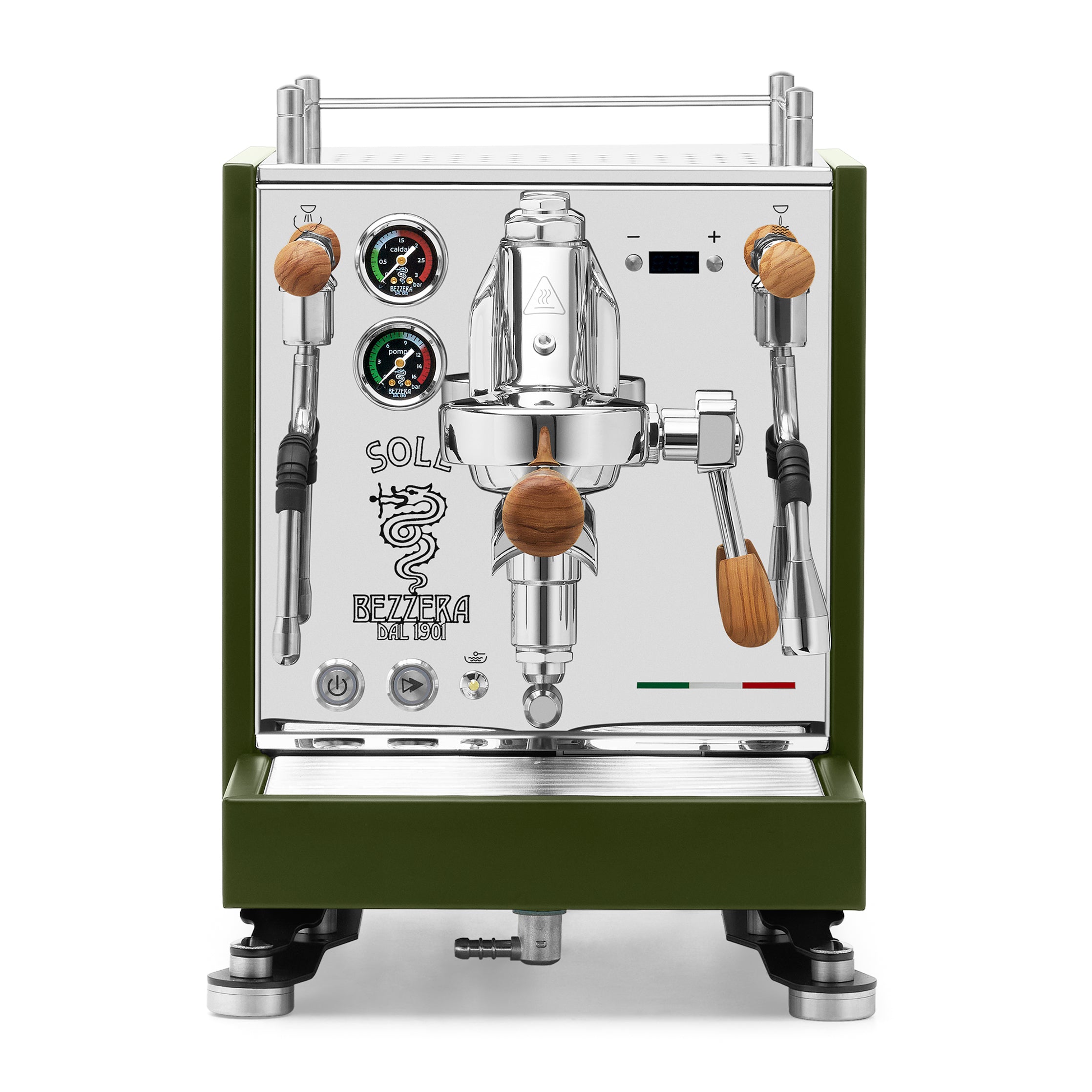 Bezzera SOLE Fast Heating Espresso Machine – Matte Green / Olive Wood / No Flow Control