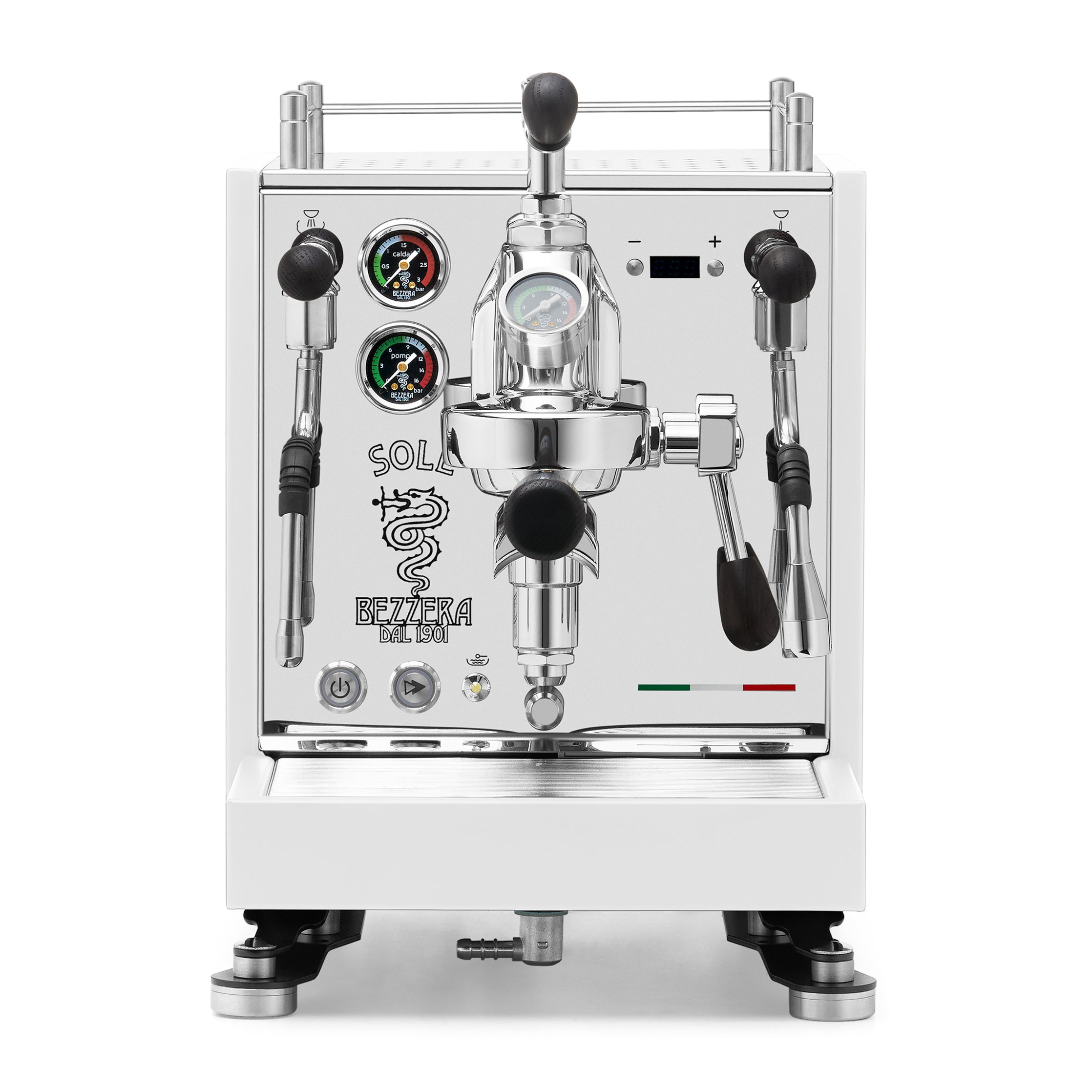 Bezzera SOLE Fast Heating Espresso Machine – Matte White / Blackened Oak / Flow Control