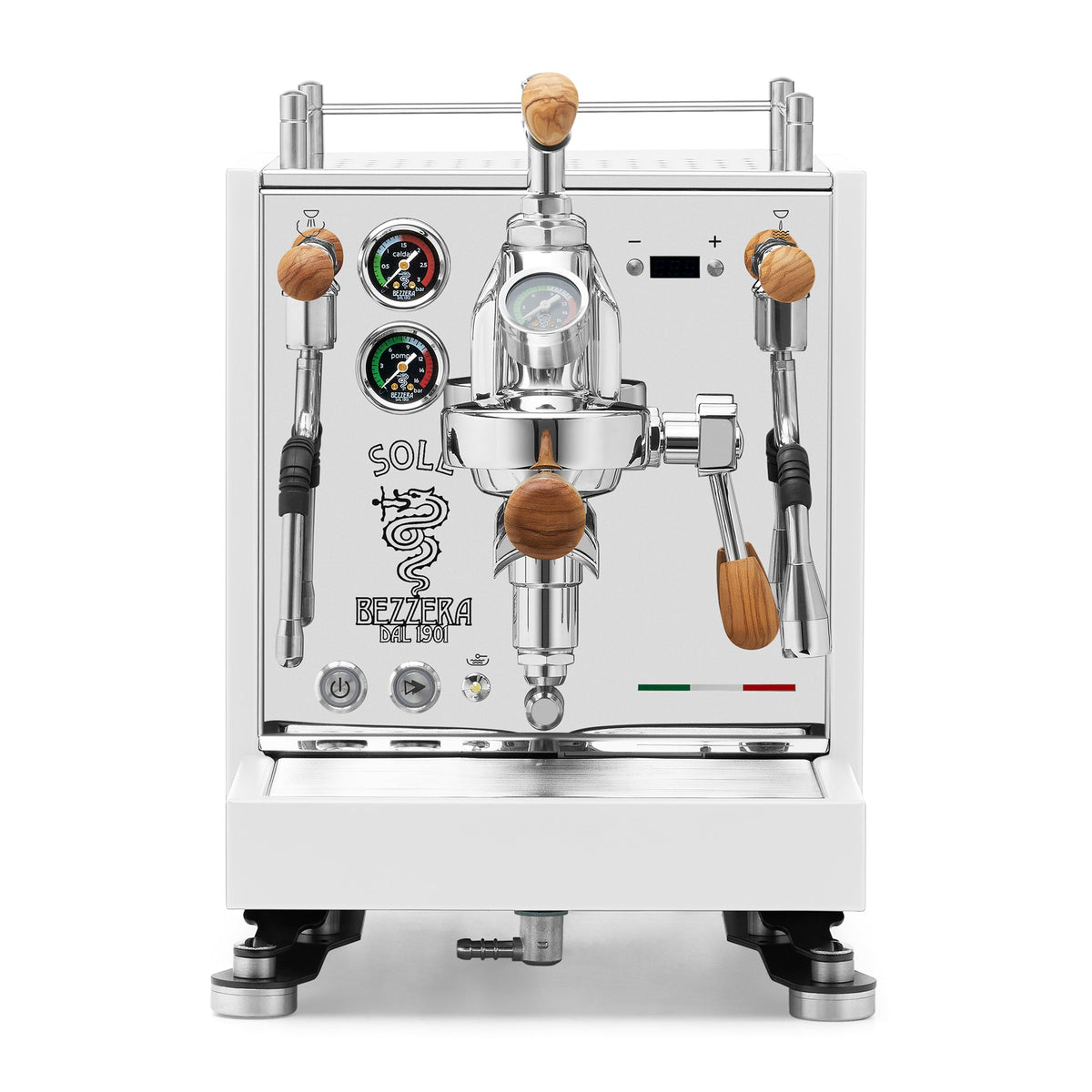 Bezzera SOLE Fast Heating Espresso Machine – Matte White / Olive Wood / Flow Control