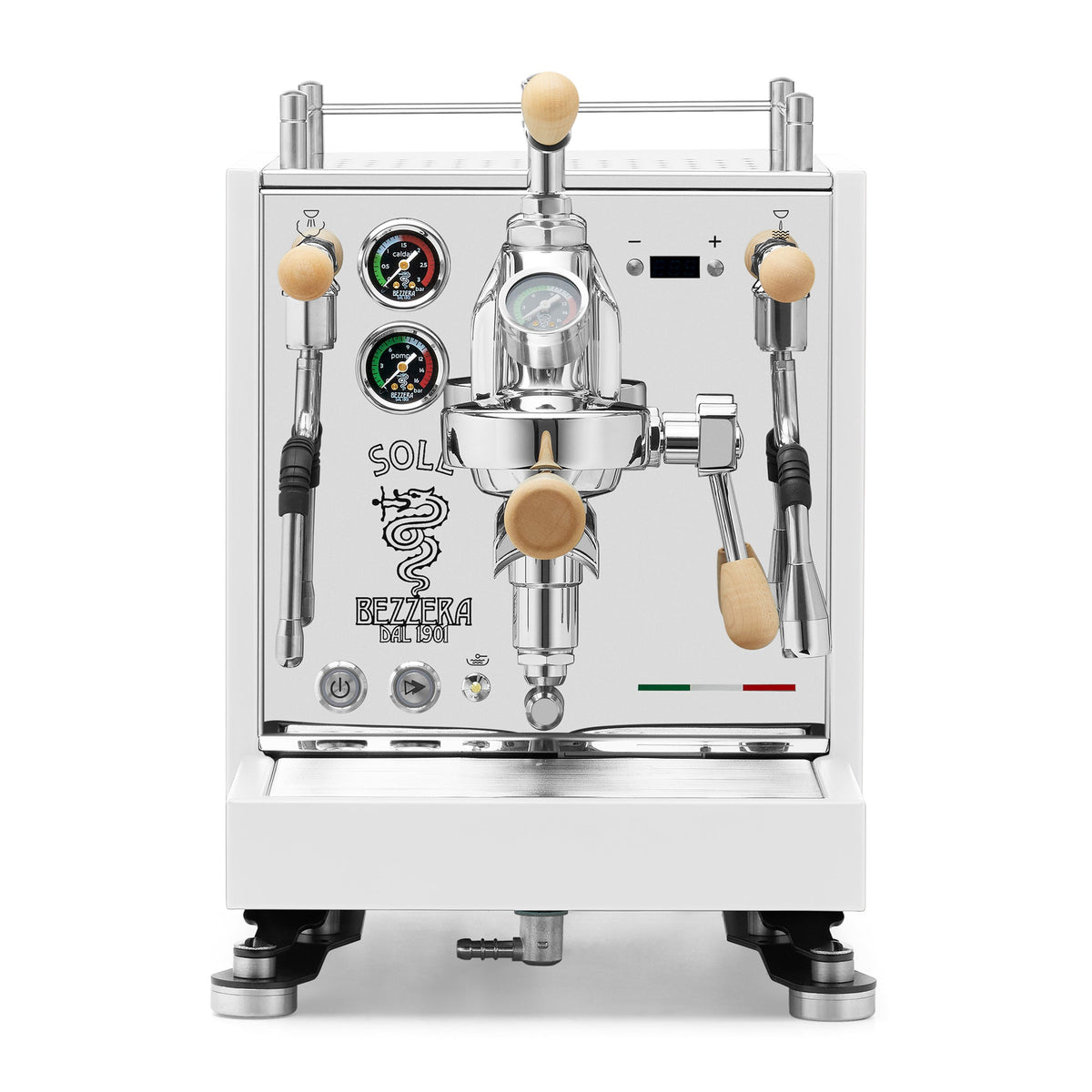 Bezzera SOLE Fast Heating Espresso Machine – Matte White / Tiger Maple / Flow Control