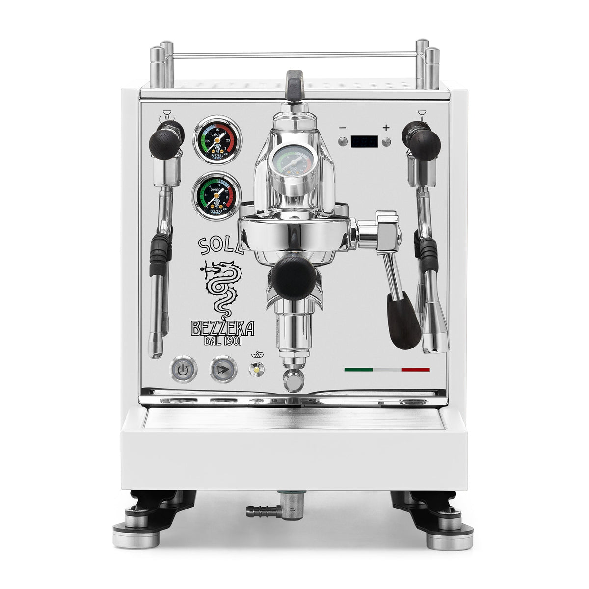 Bezzera SOLE Fast Heating Espresso Machine – Matte White / Blackened Oak / Flow Paddle