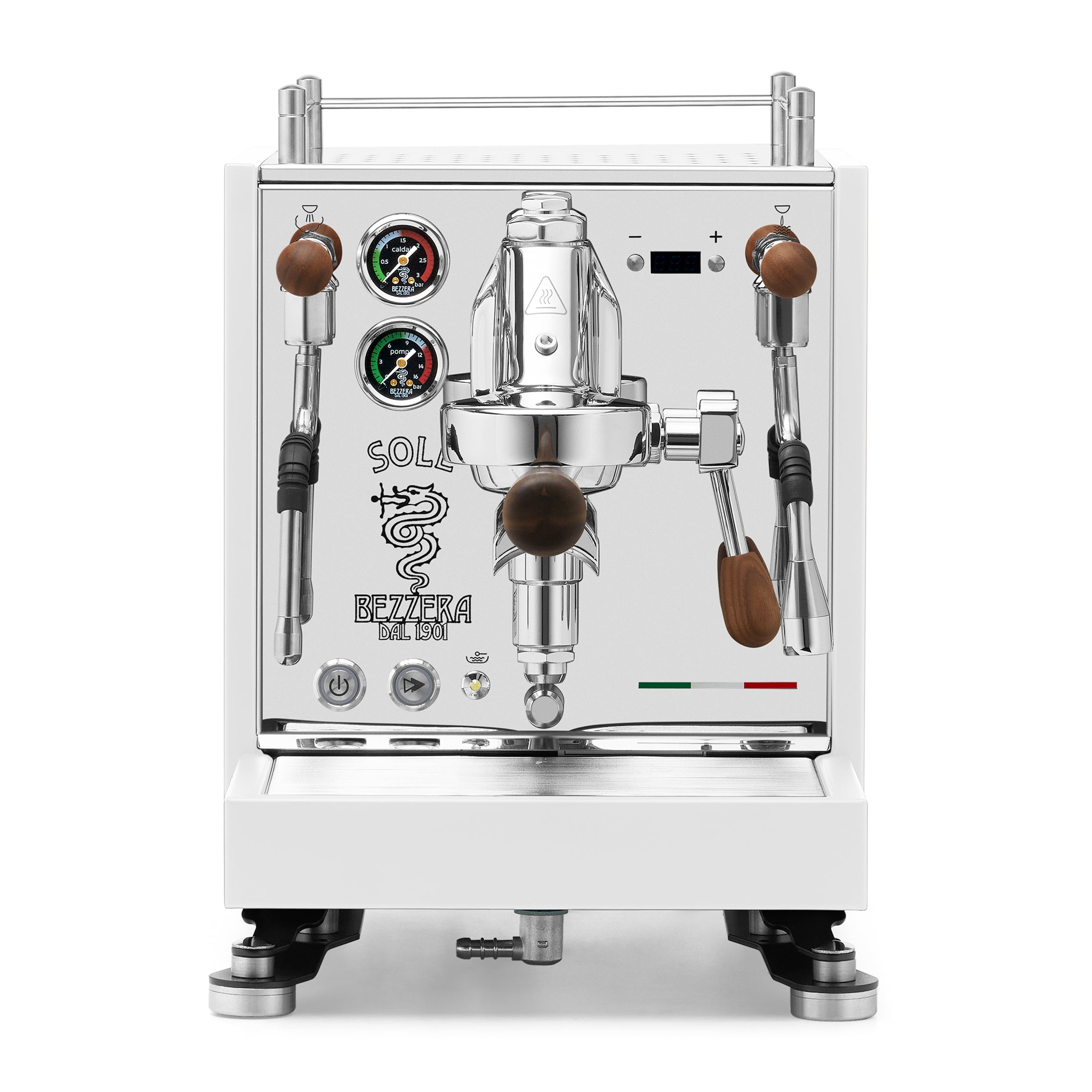 Bezzera SOLE Fast Heating Espresso Machine – Matte White / Walnut / No Flow Control