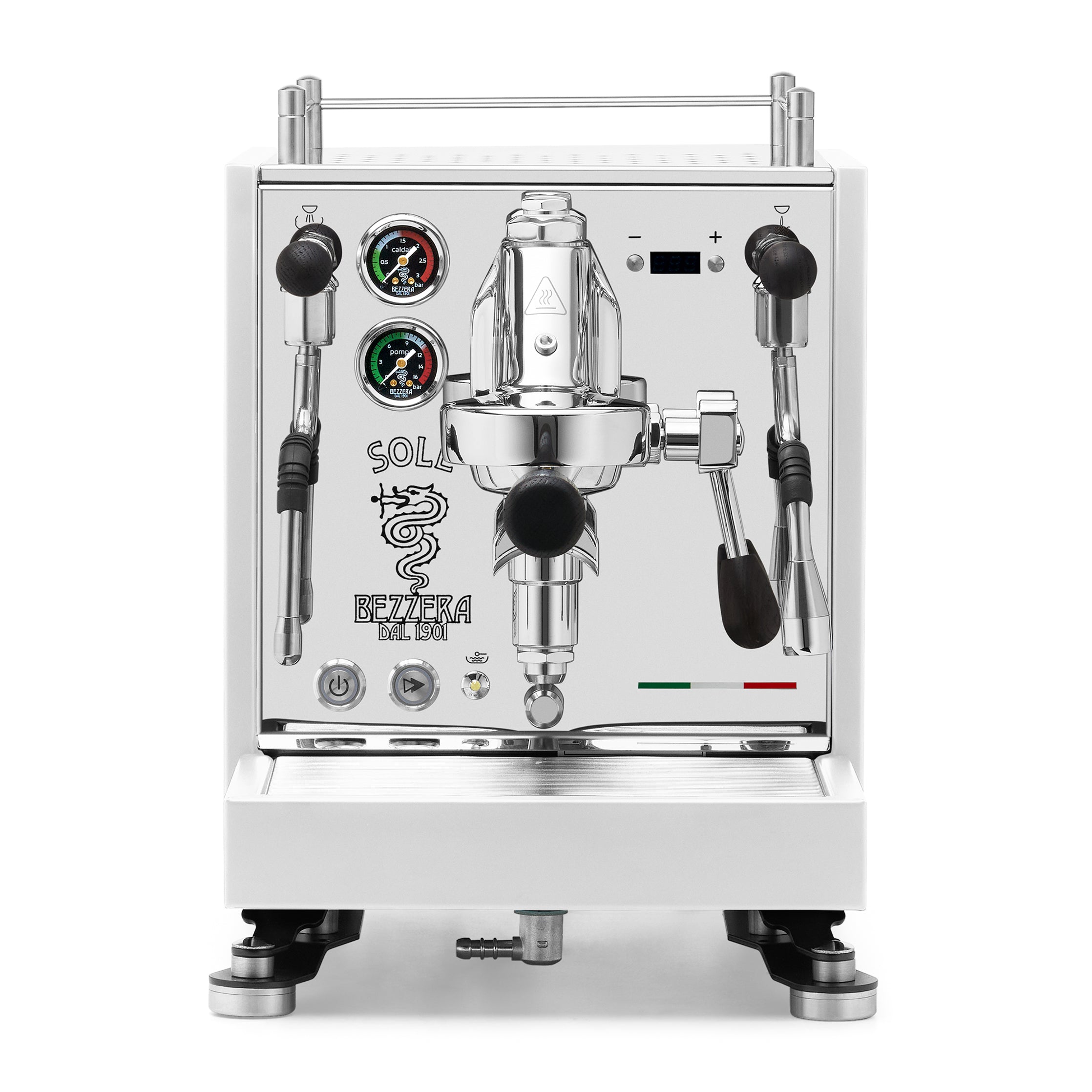 Bezzera SOLE Fast Heating Espresso Machine – Stainless Steel / Blackened Oak / No Flow Control