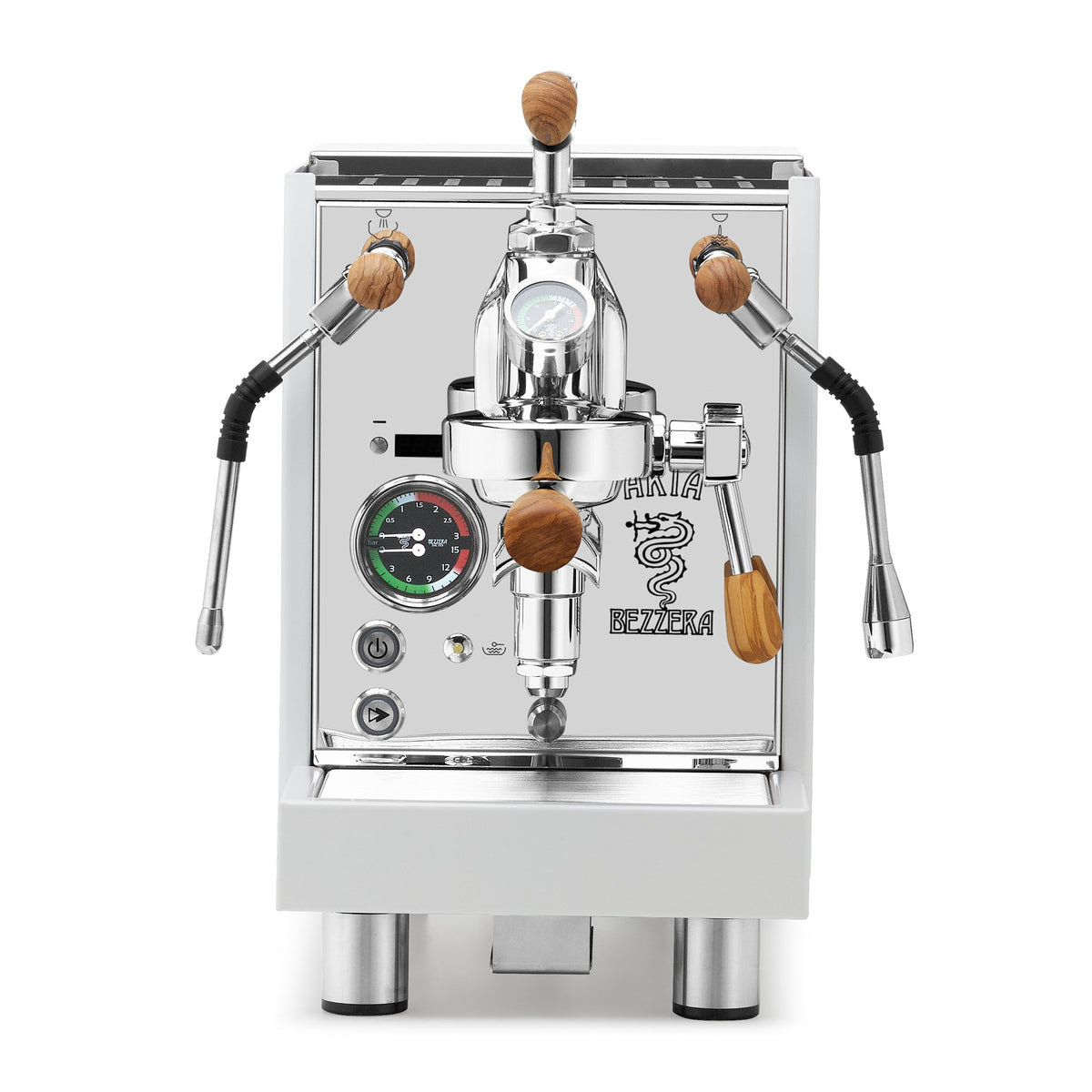 Bezzera Aria PID Fast Heating Espresso Machine – White / Olive Wood / Flow Control