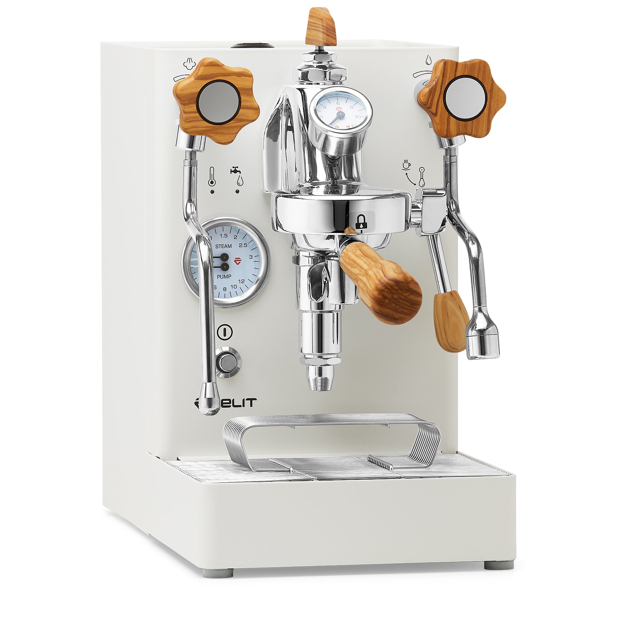 Lelit Mara X Heat Exchanger Espresso Machine – White / Olive Wood / Flow Paddle