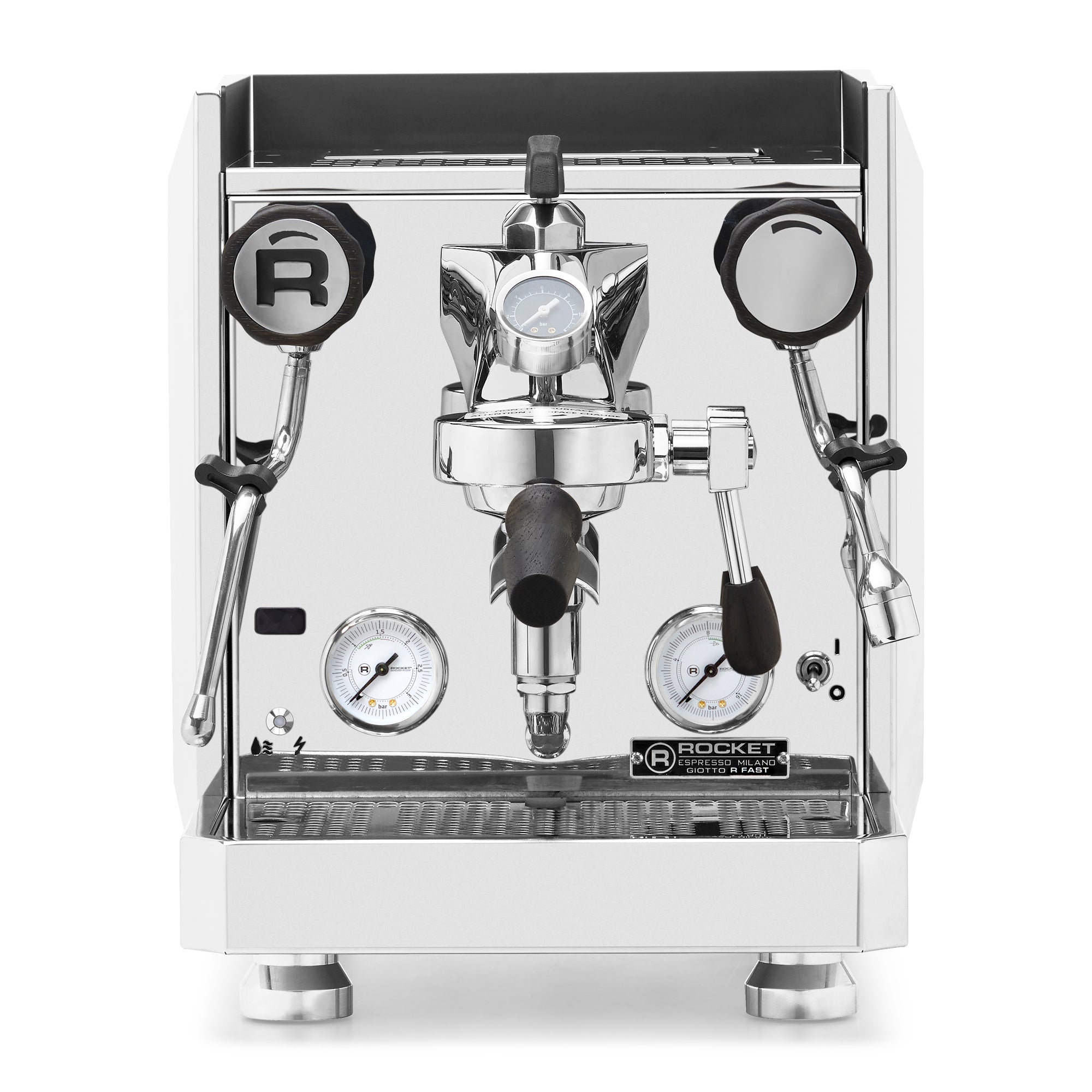Rocket Espresso Giotto FAST R Espresso Machine – Stainless Steel / Blackened Oak / Flow Paddle