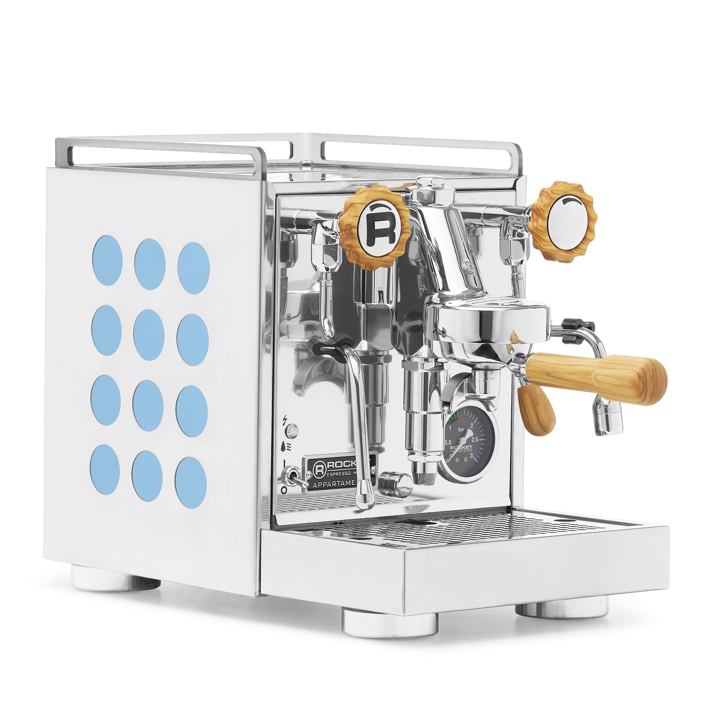 Rocket Espresso Appartamento 2.0 Chrome – Aquamarine / Olive Wood