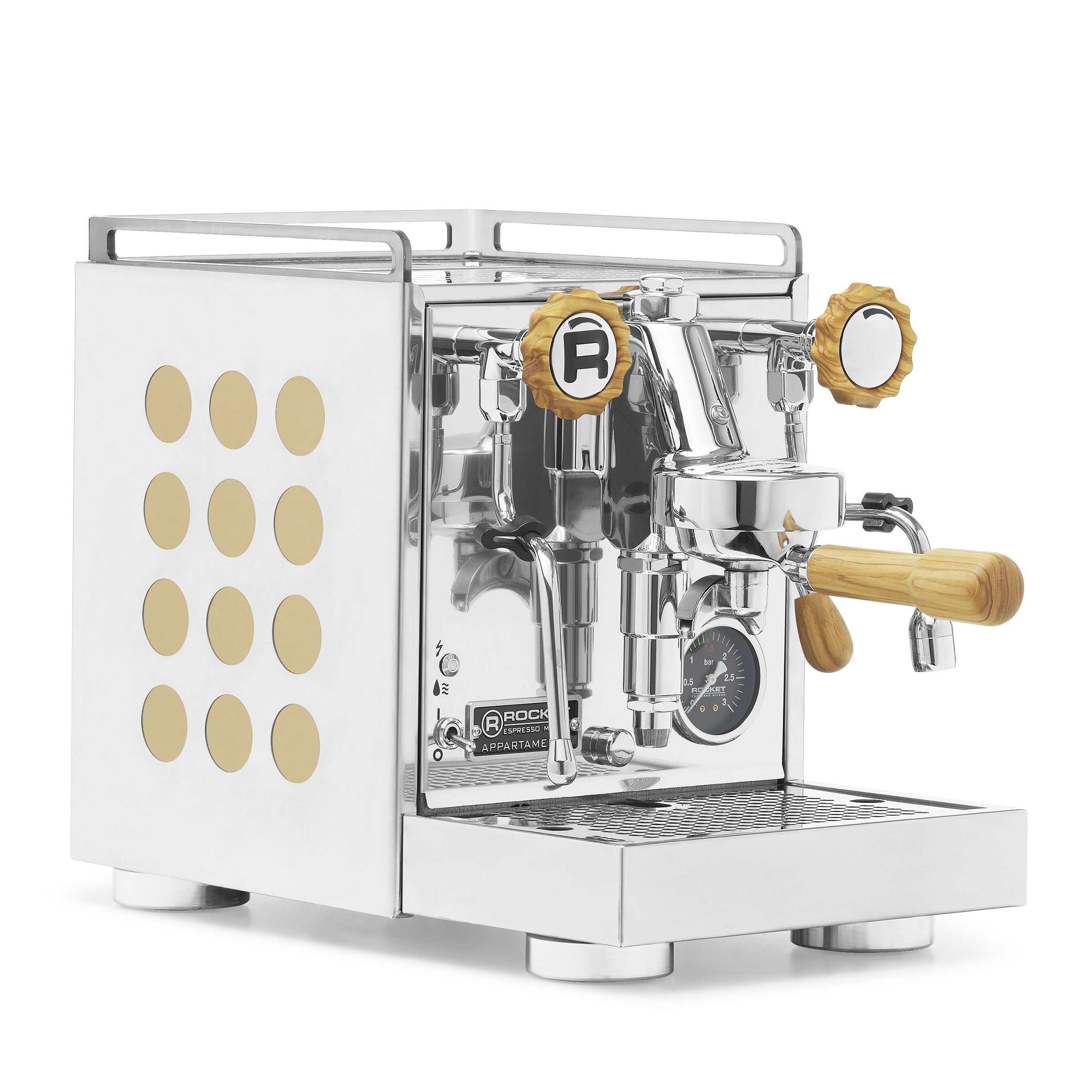 Rocket Espresso Appartamento 2.0 Chrome – Gold / Olive Wood