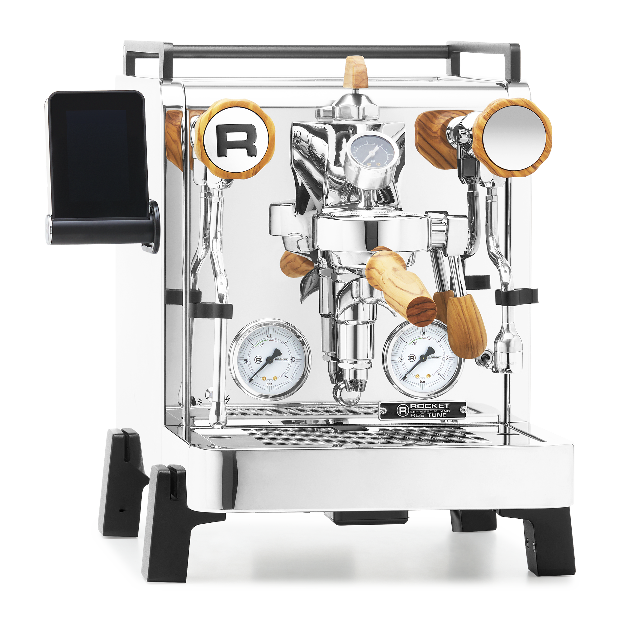 Rocket Espresso R58 TUNE Espresso Machine – Chrome / Olive Wood / Flow Paddle