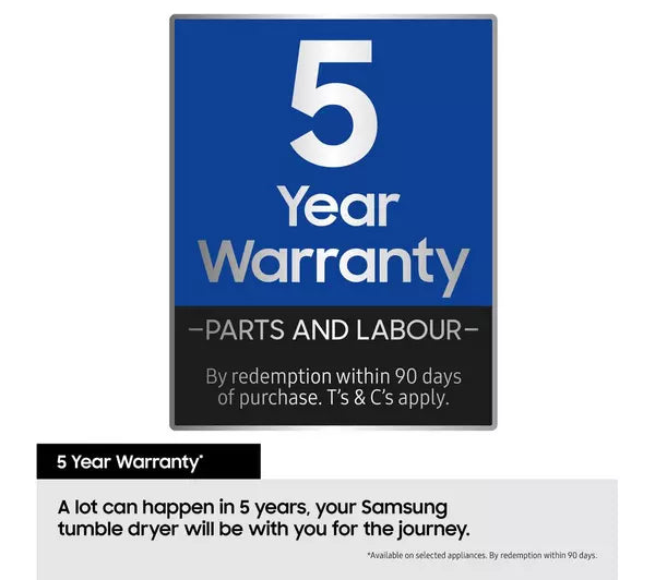 Samsung Series 5 DV90CGC0A0AEEU with OptimalDry 9 kg Heat Pump Tumble Dryer White – image 11 of 12