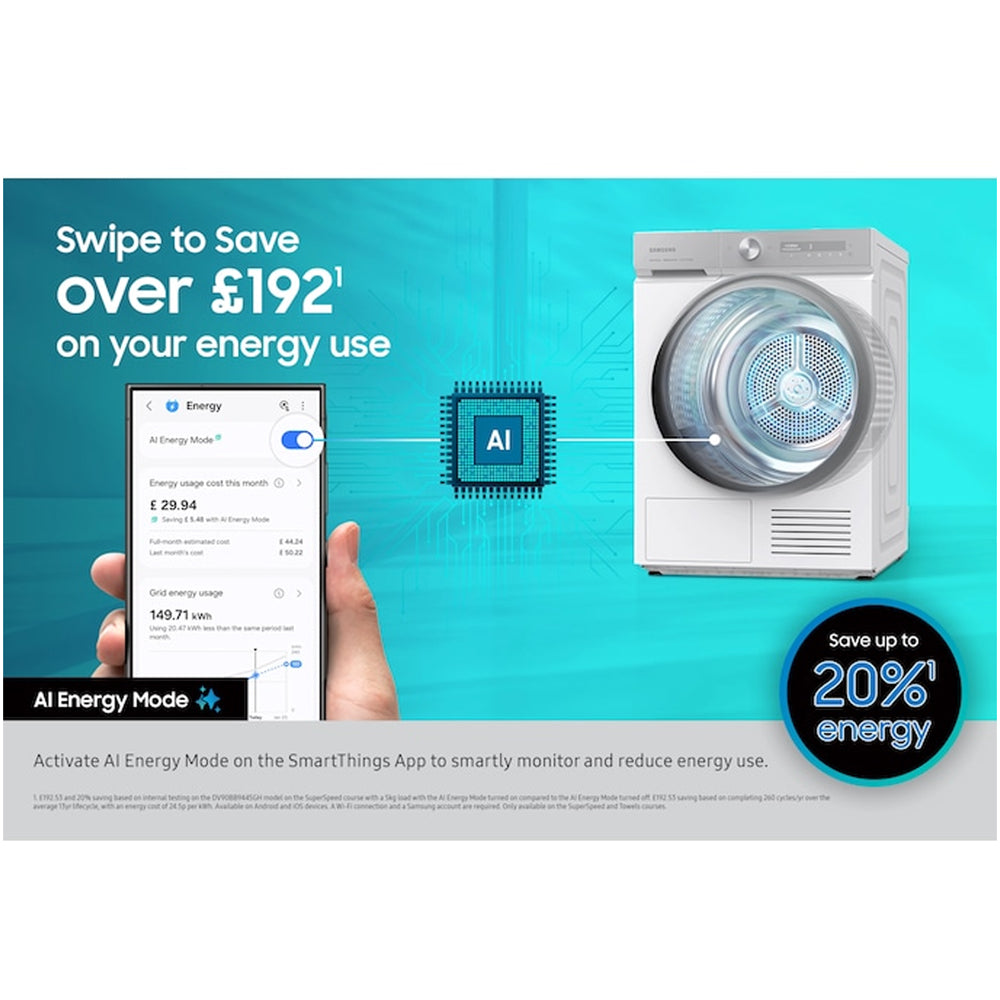 Samsung Series 9 DV90F09F4SU1 with AI Home 9kg Heat Pump Tumble Dryer Dark Steel – image 5 of 11