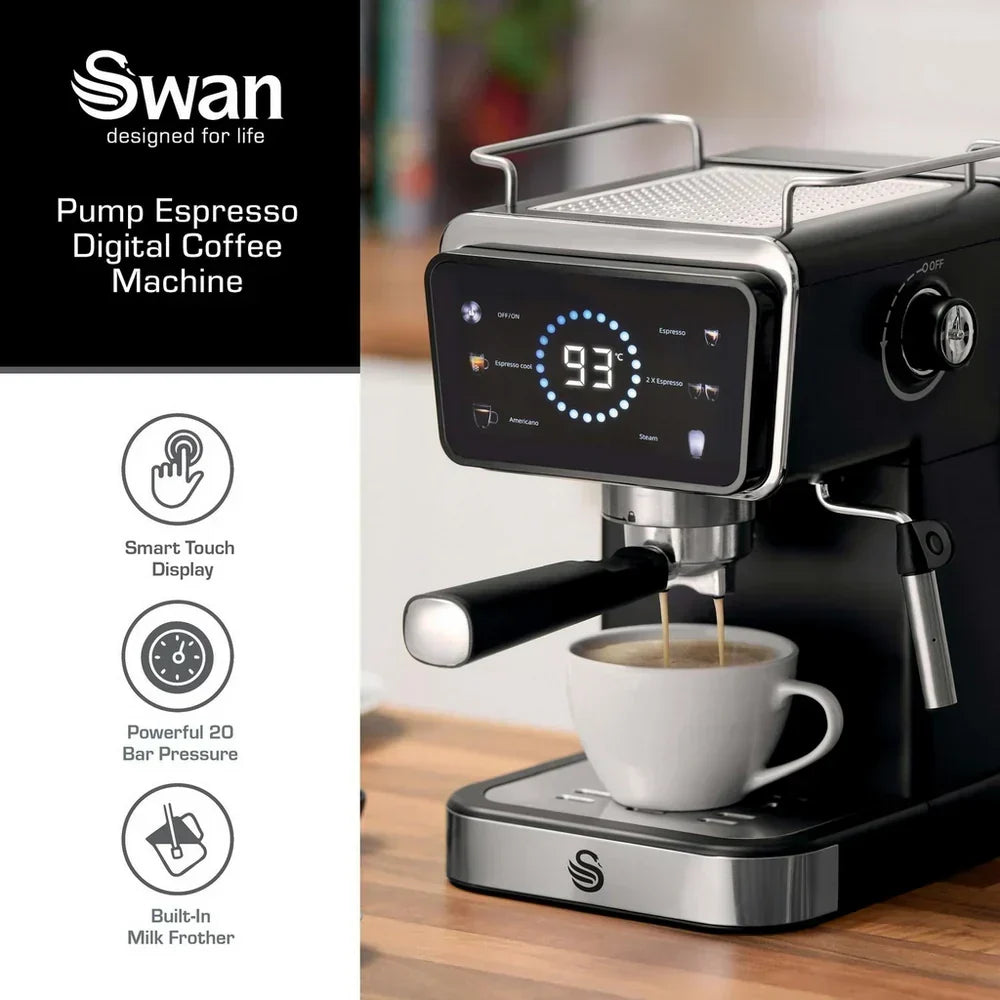 Swan SK22113BLK Espresso Digital Coffee Machine with Built-in Milk Frother - Black – image 5 of 9