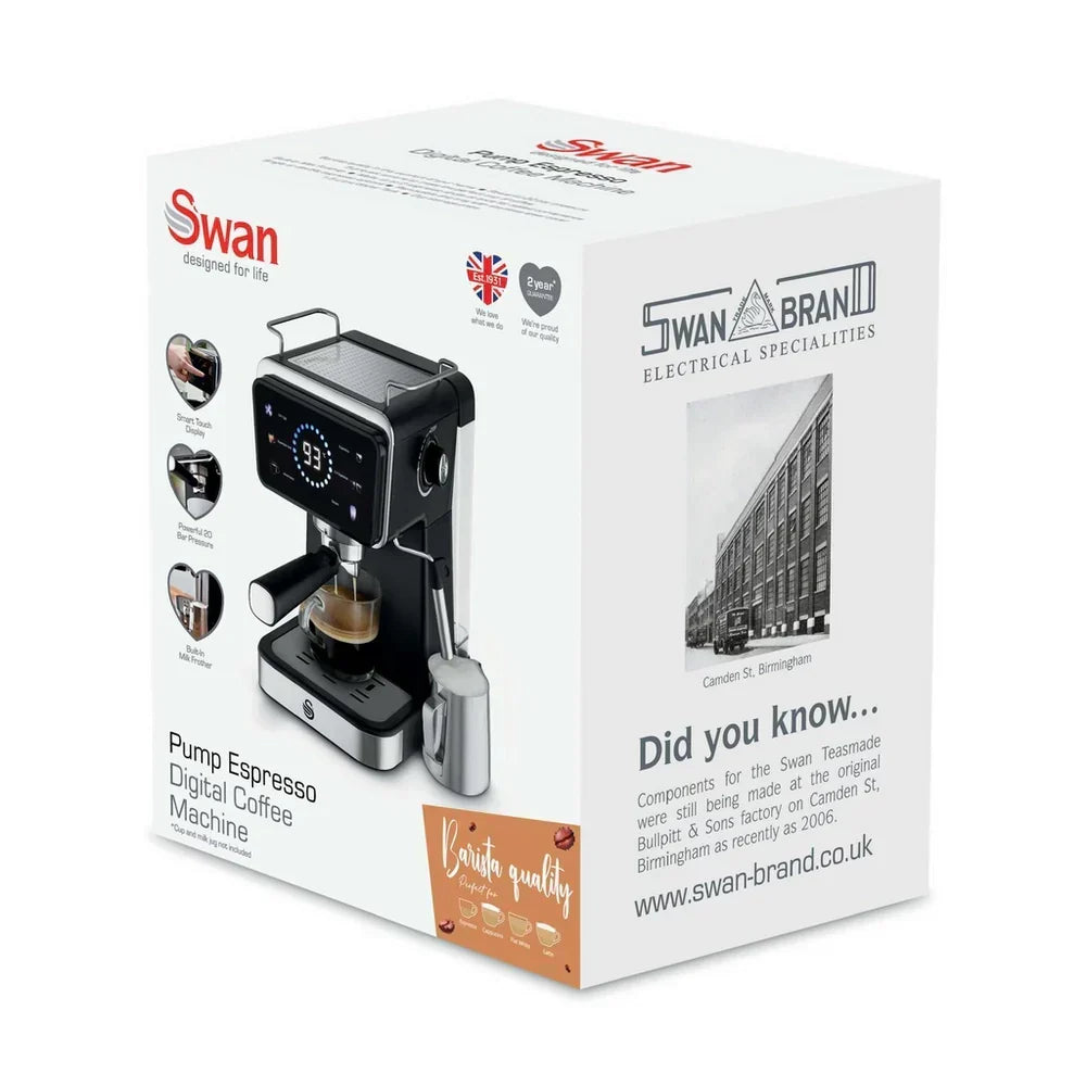 Swan SK22113BLK Espresso Digital Coffee Machine with Built-in Milk Frother - Black – image 9 of 9