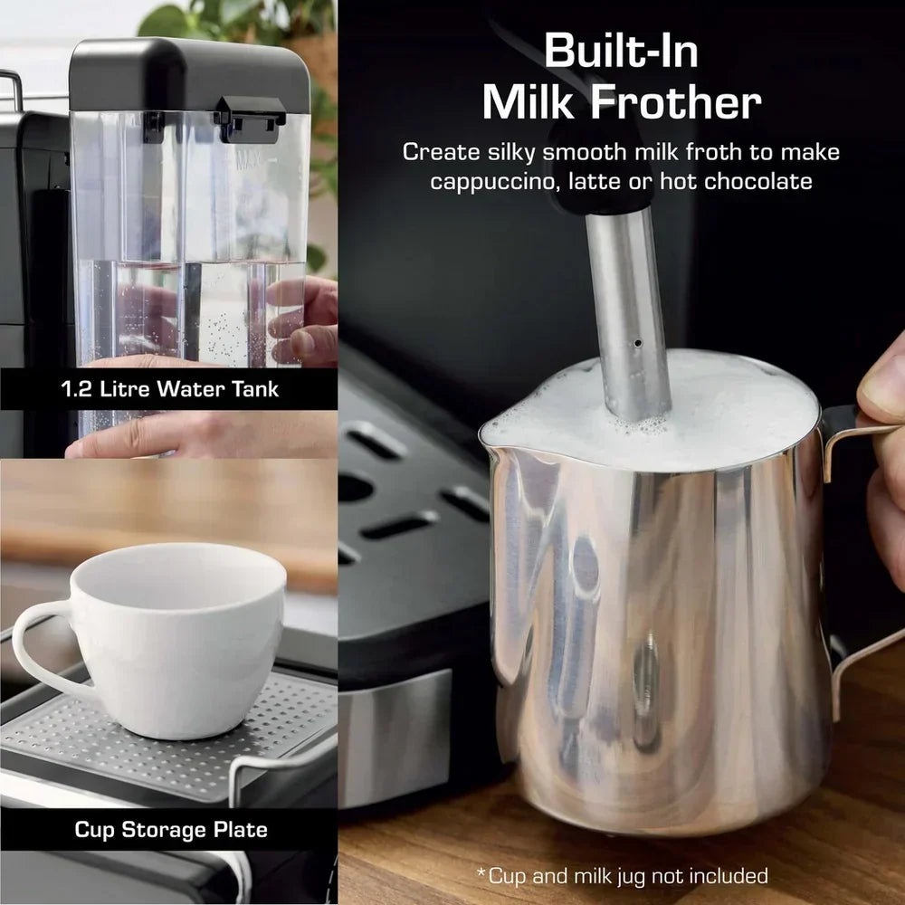 Swan SK22113BLK Espresso Digital Coffee Machine with Built-in Milk Frother - Black – image 4 of 9