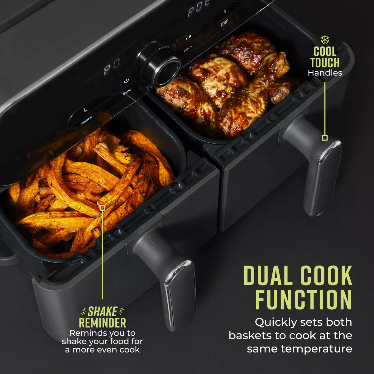 Tower T17138 Vortx Elite 10.4L Dual Basket Air Fryer Grey – image 3 of 9
