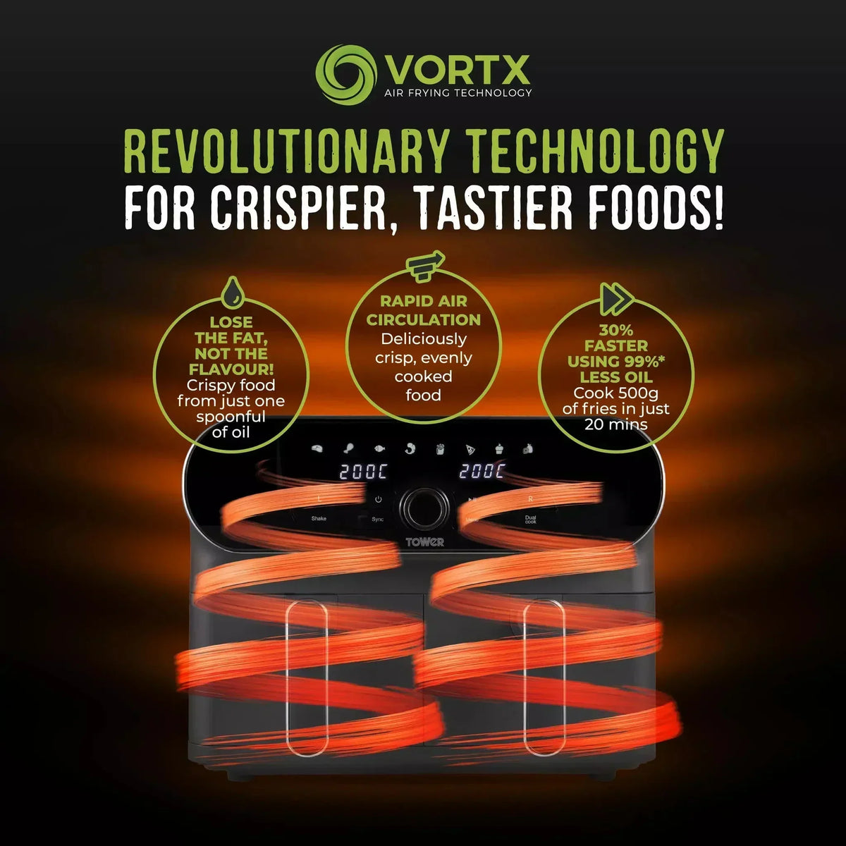 Tower T17138 Vortx Elite 10.4L Dual Basket Air Fryer Grey – image 6 of 9