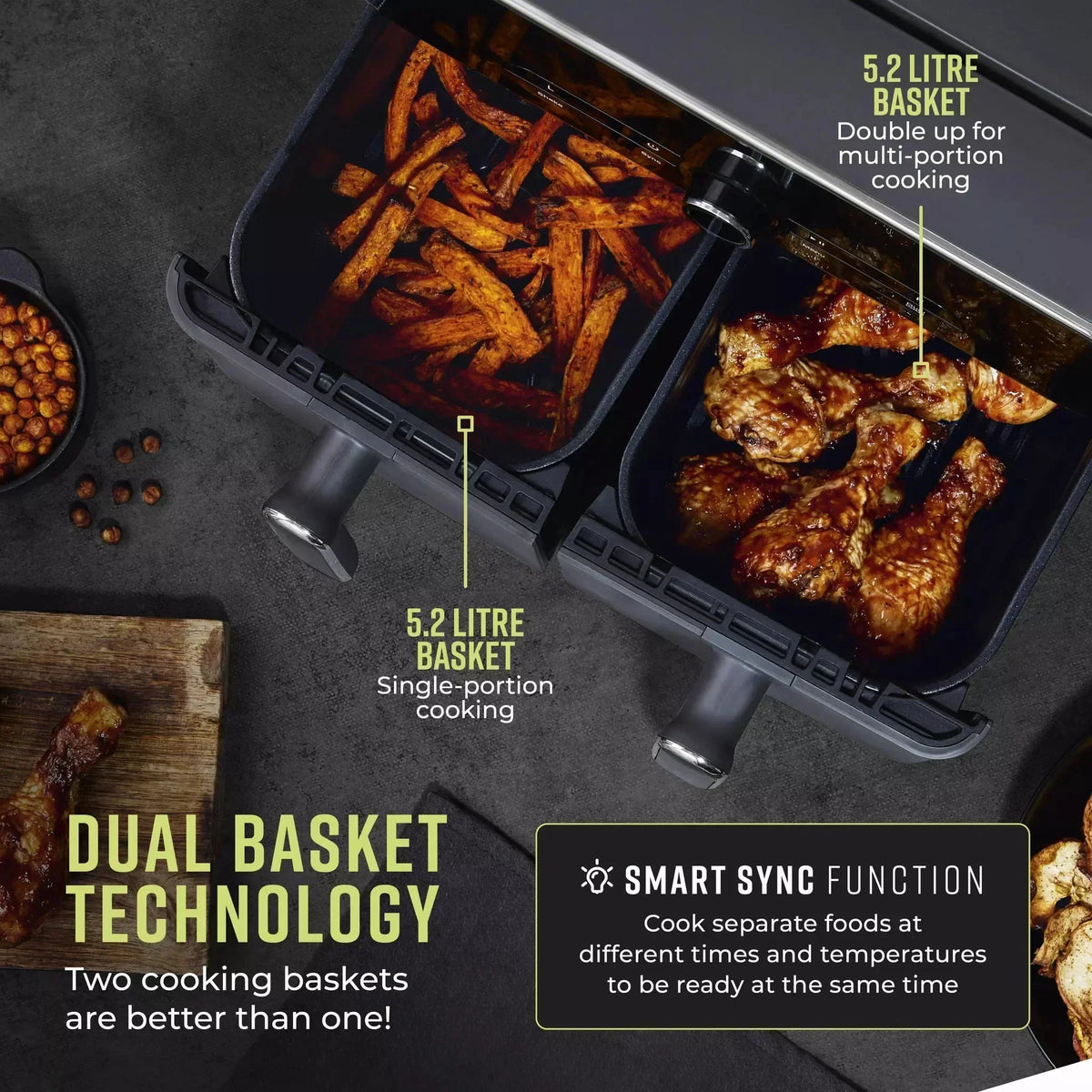 Tower T17138 Vortx Elite 10.4L Dual Basket Air Fryer Grey – image 8 of 9