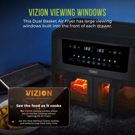 Tower T17151 Vortx Vizion 8L Digital Dual Basket Air Fryer Black – image 4 of 11