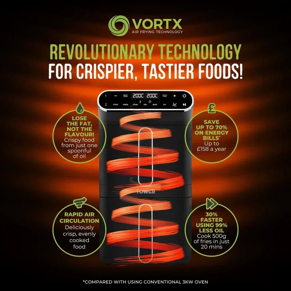 Tower T17190 Vortx 11L Dual Layer Air Fryer - Black with Chrome Trim – image 5 of 9