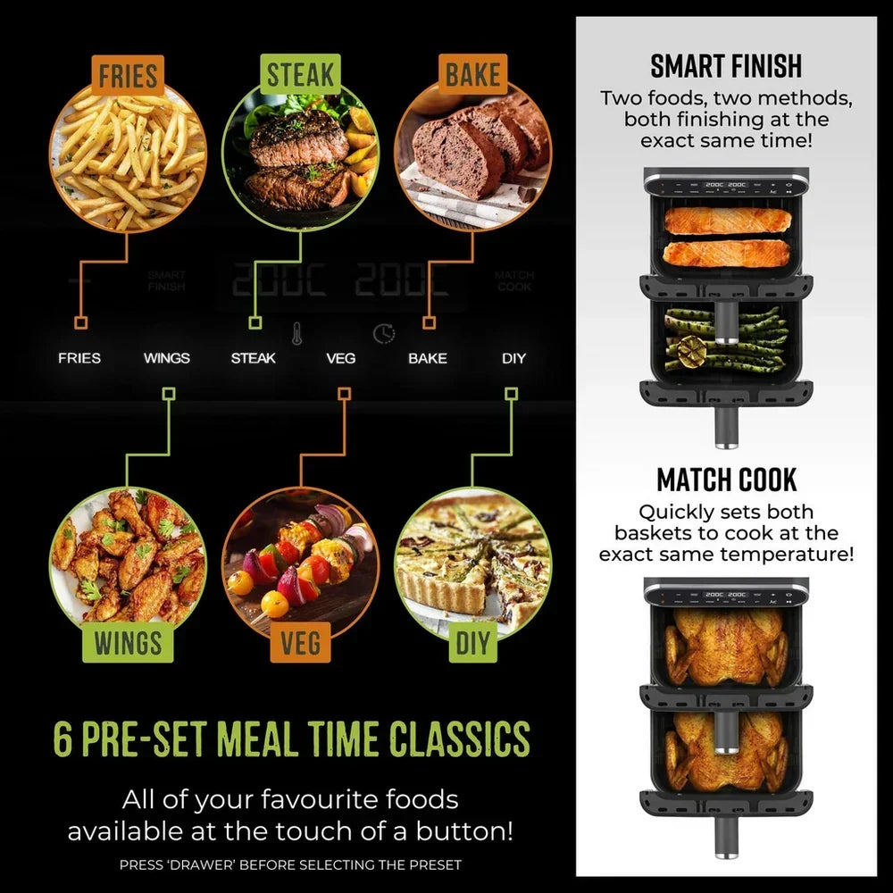 Tower T17190 Vortx 11L Dual Layer Air Fryer - Black with Chrome Trim – image 4 of 9