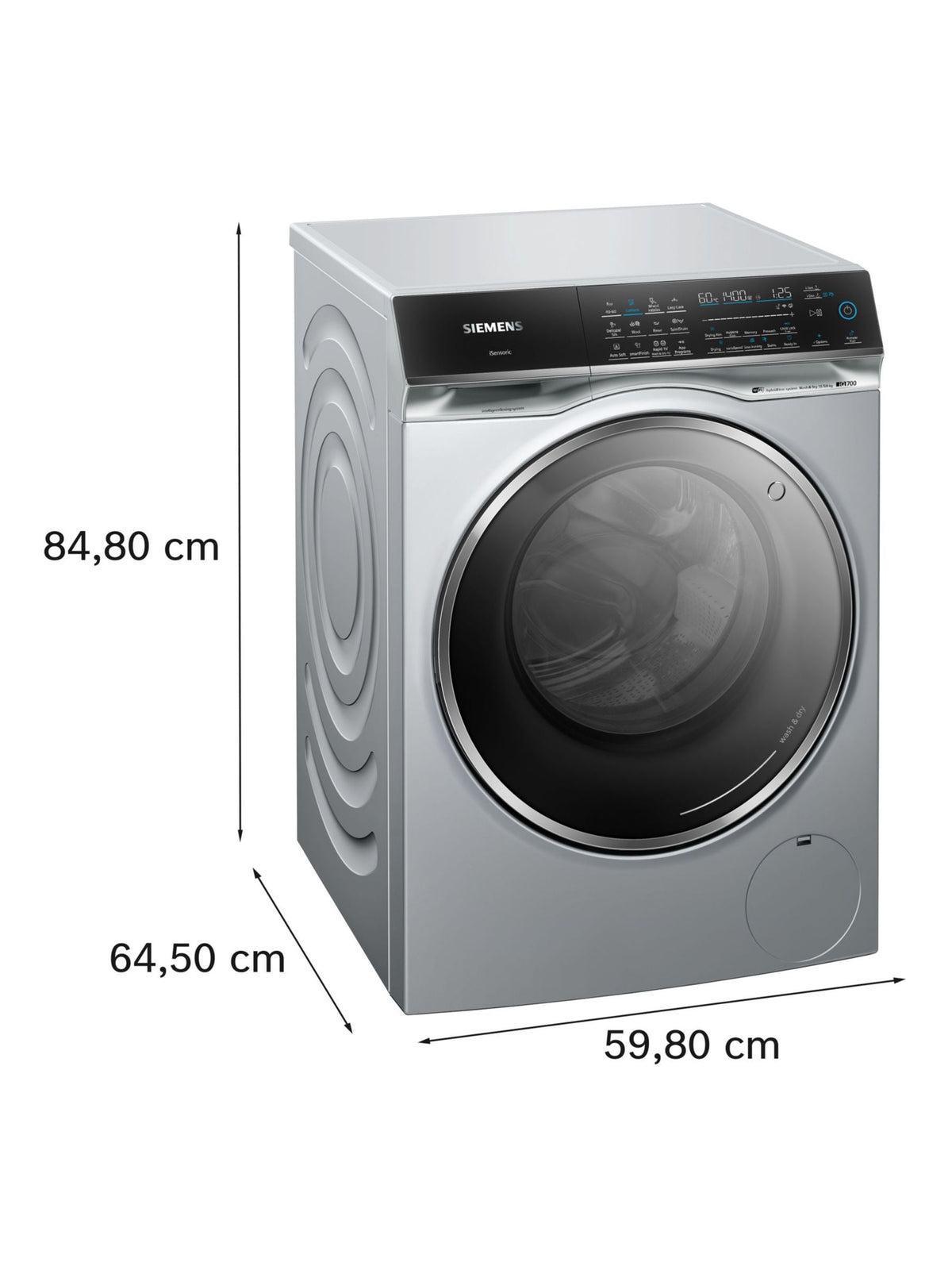 Siemens iQ700 WN54C2ATGB Freestanding Washer Dryer, 10.5kg/6kg Load, 1400rpm Spin, Silver – image 6 of 9