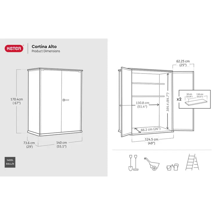 Keter Cortina Alto 4ft 6" x 2ft 4" (1.4 x 0.7m) 1,415 Litre Vertical Storage Shed with Shelves – image 2 of 6