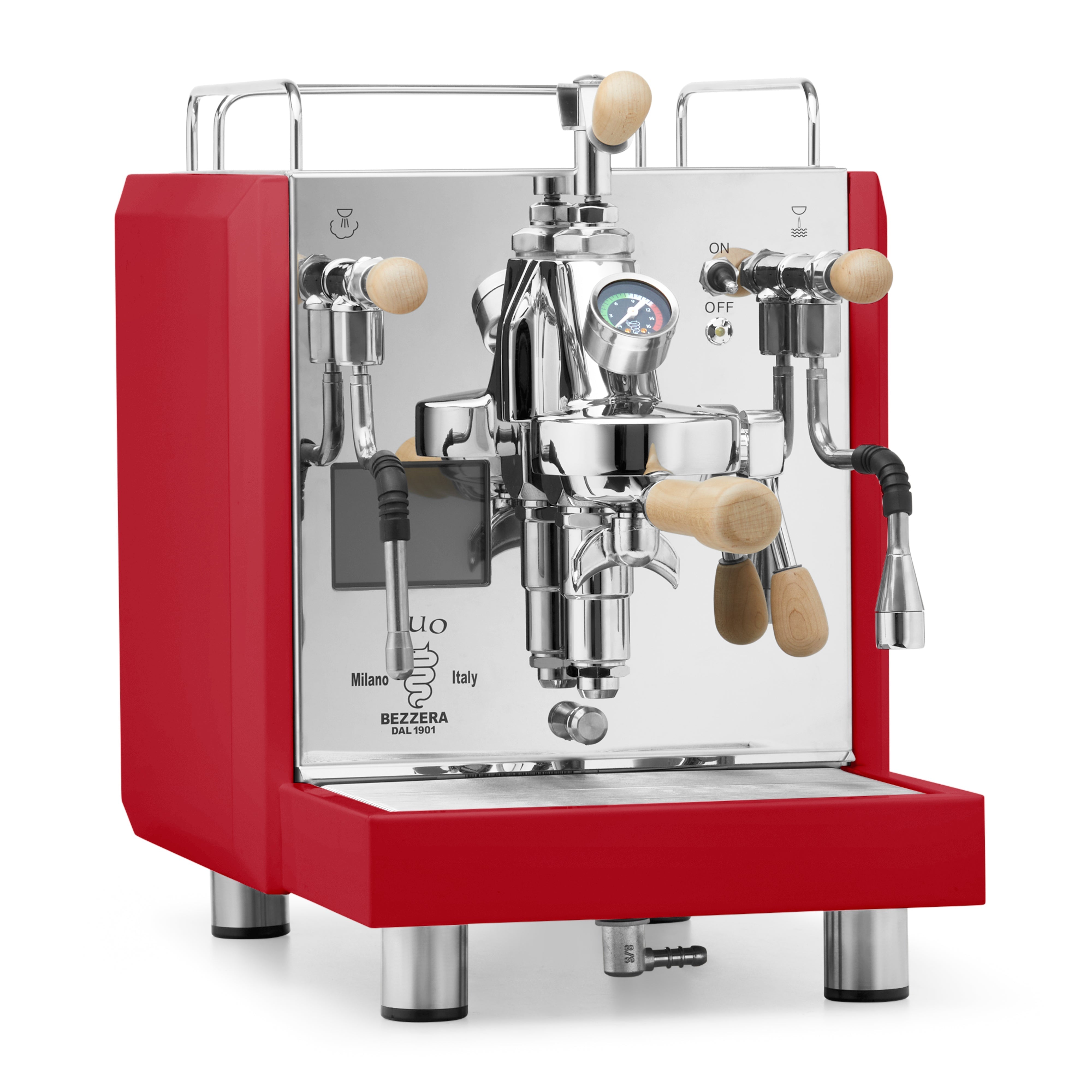 Bezzera DUO MN Espresso Machine – Red / Flow Control / Tiger Maple