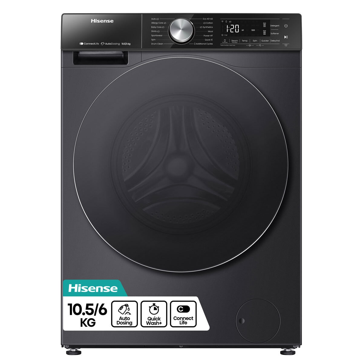 Hisense WD5S1045BB 10.5/6kg, Washer Dryer, D Rated in Black – image 2 of 8