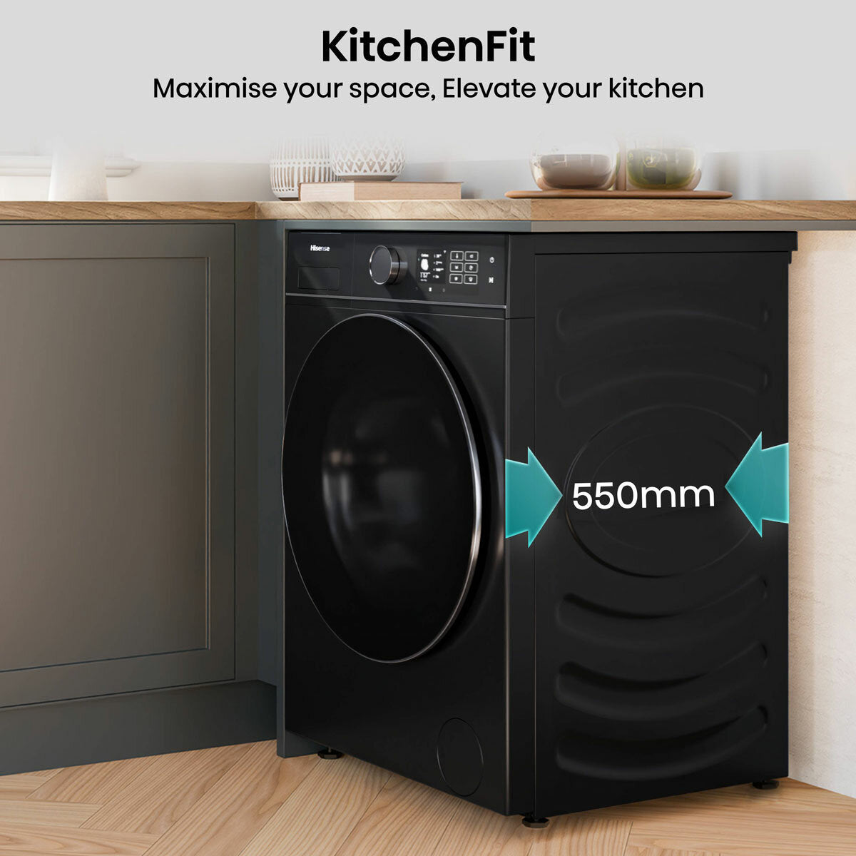 Hisense KitchenFit 5i Series WD5I1045BBQ, 10.5kg / 6kg Washer Dryer, D Rated in Black – image 6 of 8