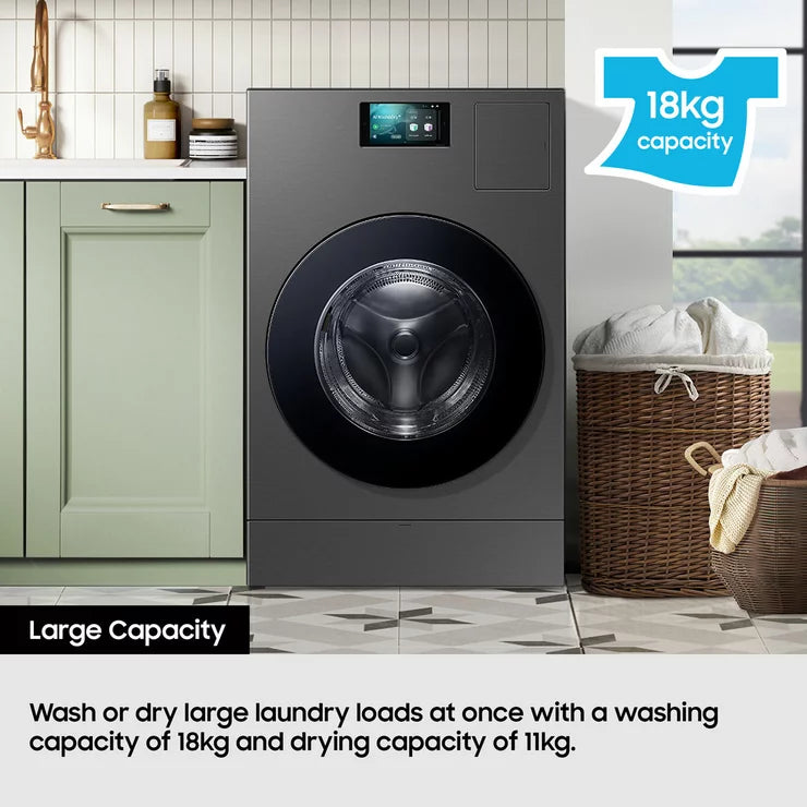 Samsung Series 9 Large Capacity WD18DB8995BZT1 18kg / 11kg Washer Dryer, A Rated in Dark Steel – image 2 of 8