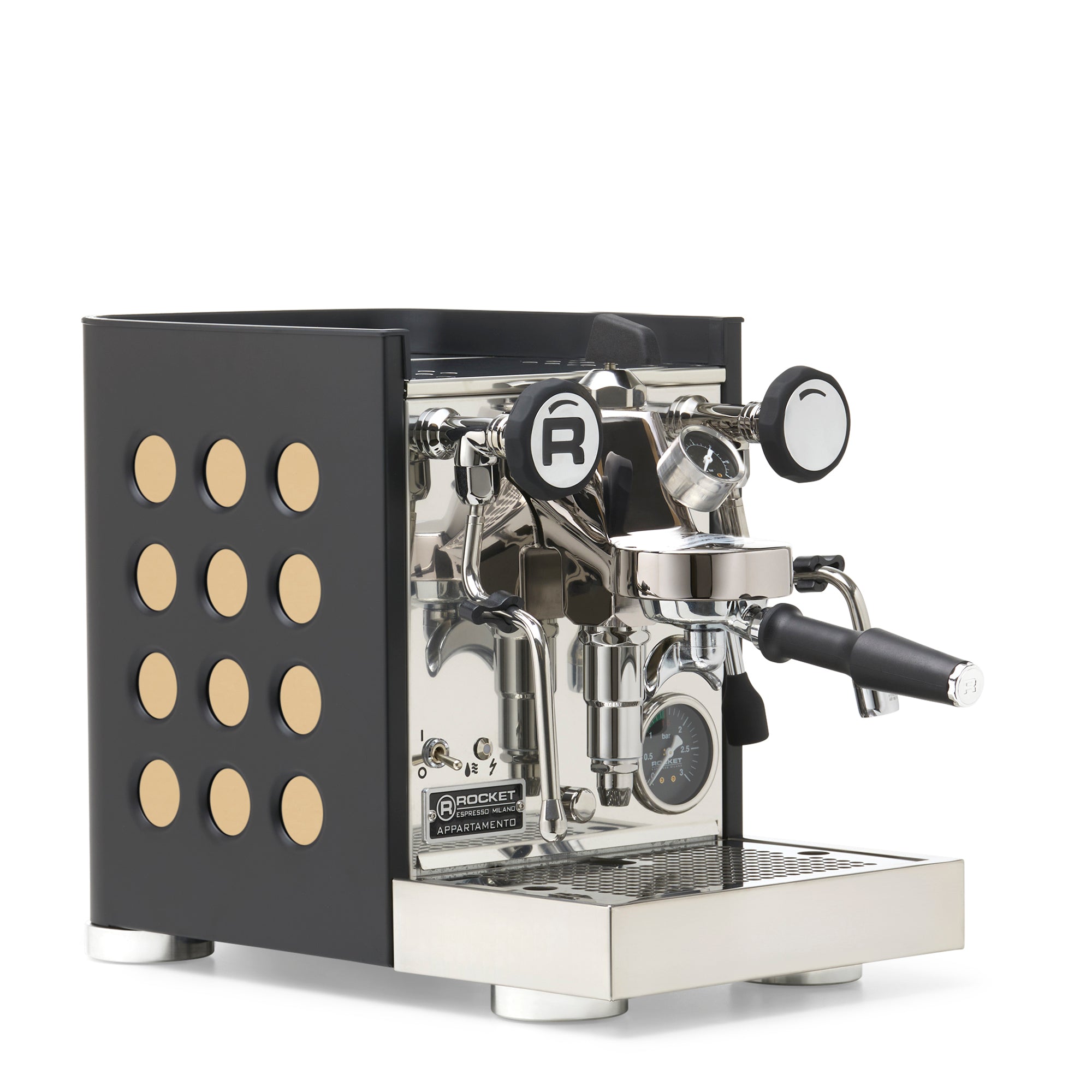 Rocket Espresso Appartamento TCA Espresso Machine - Black with Black Stripe – Gold / No Accents / Flow Paddle