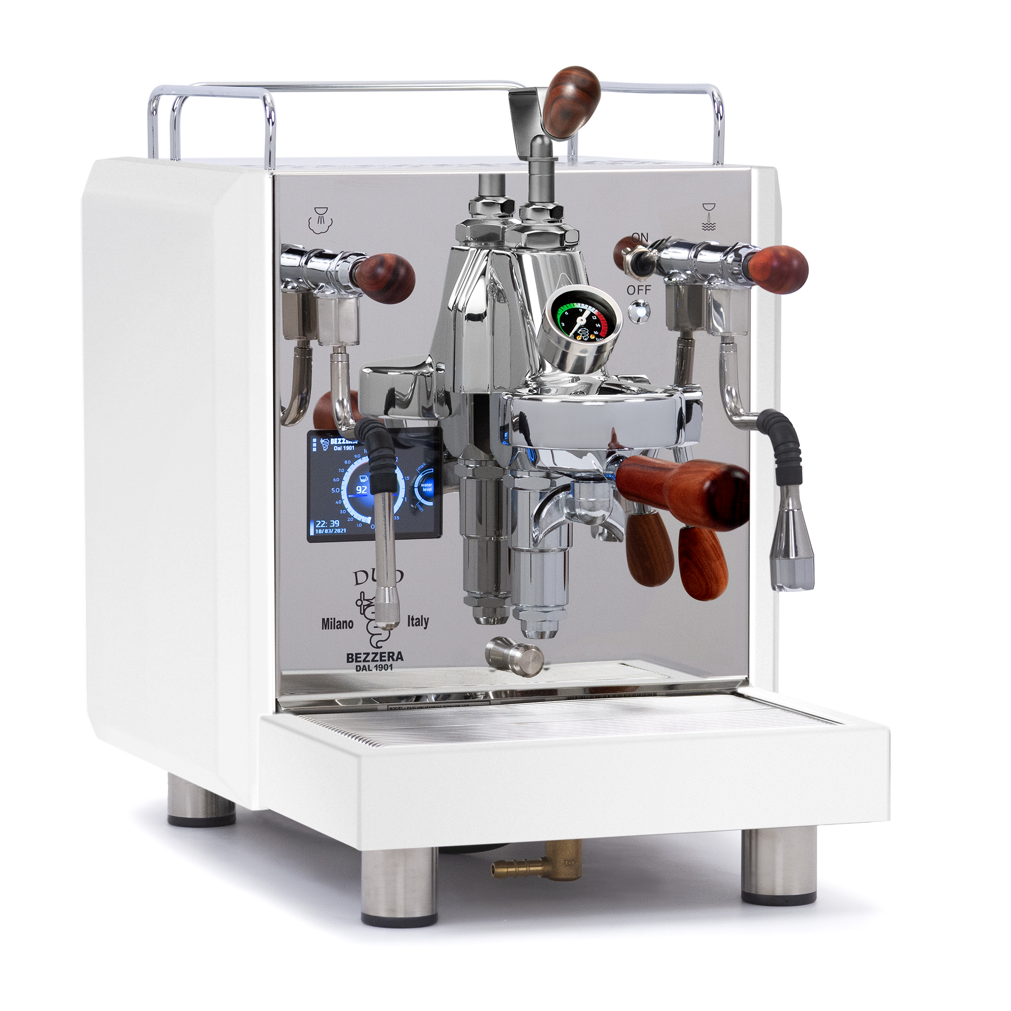 Bezzera DUO MN Espresso Machine – White / Flow Control / Rosewood