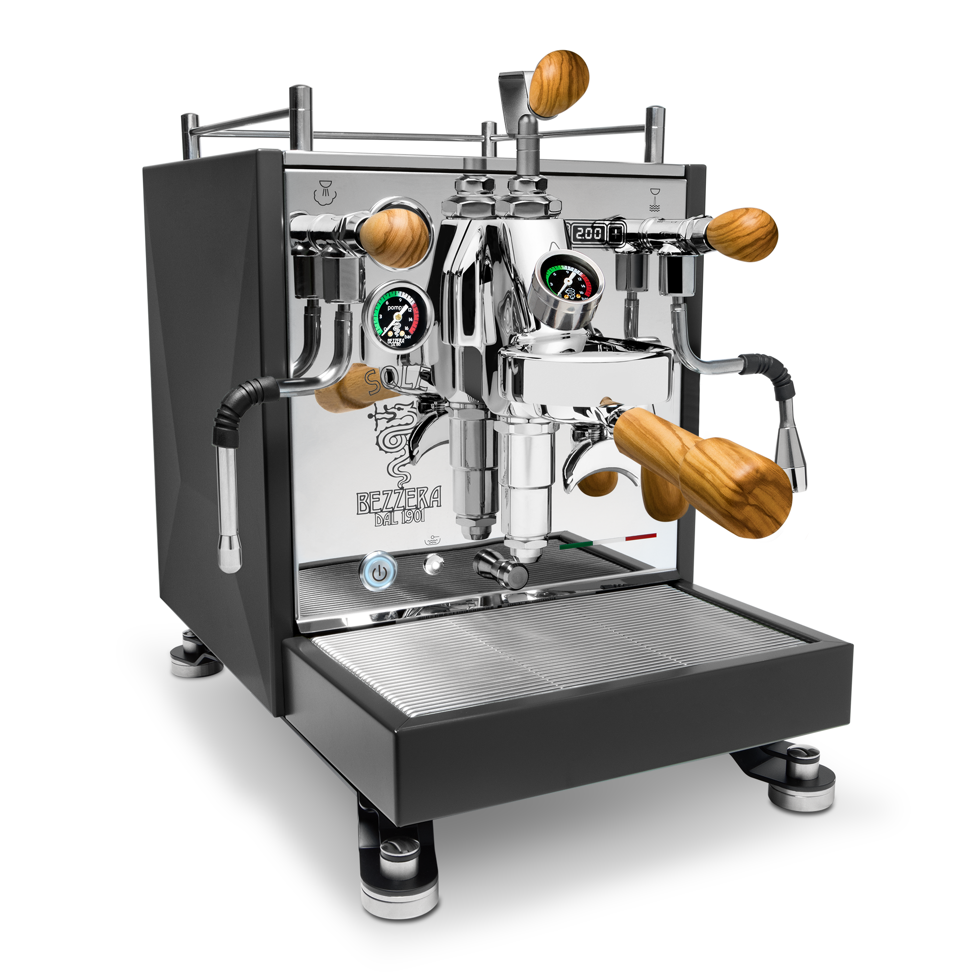 Bezzera Sole Espresso Machine – Matte Black / Olive Wood / Flow Control
