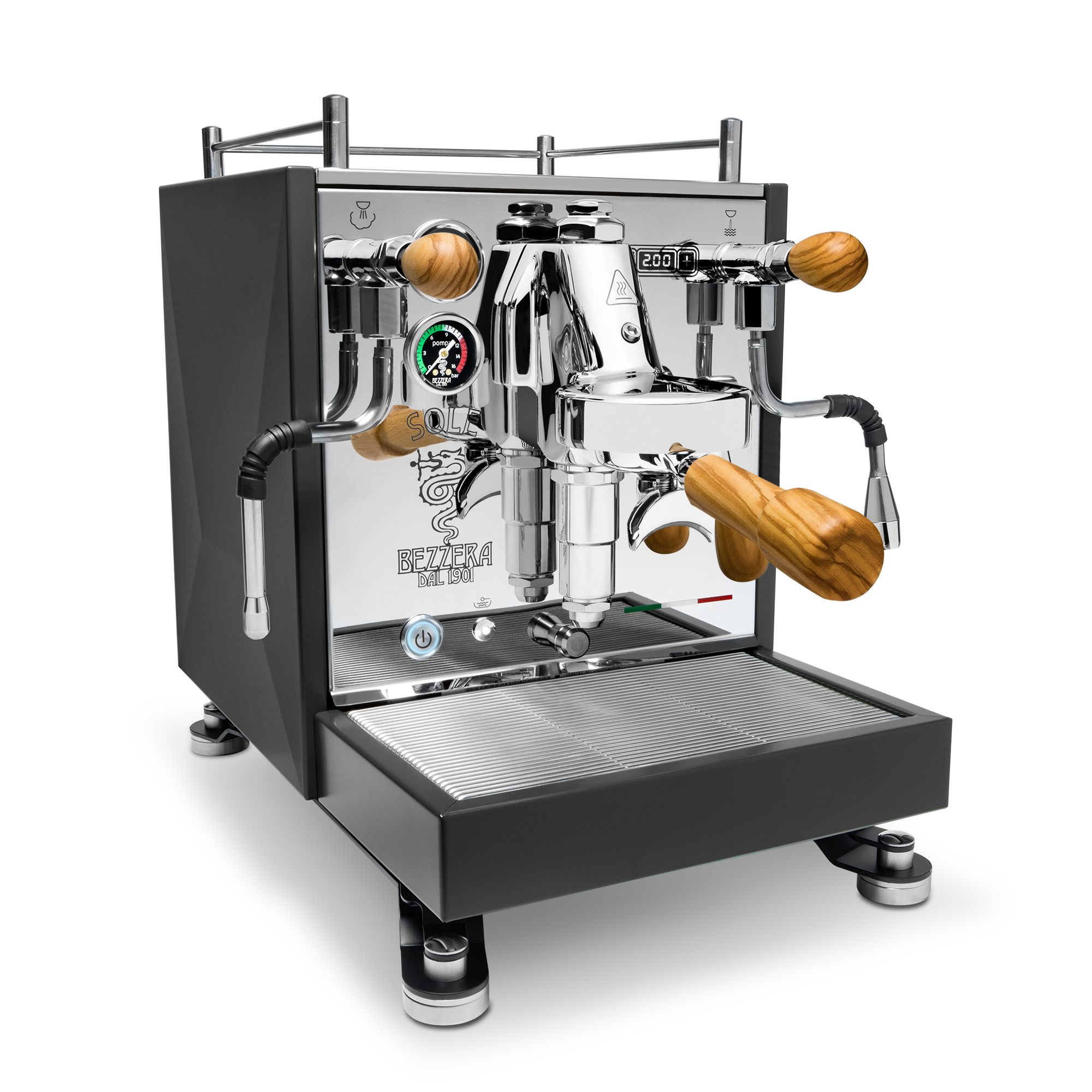Bezzera Sole Espresso Machine – Matte Black / Olive Wood / No Flow Control