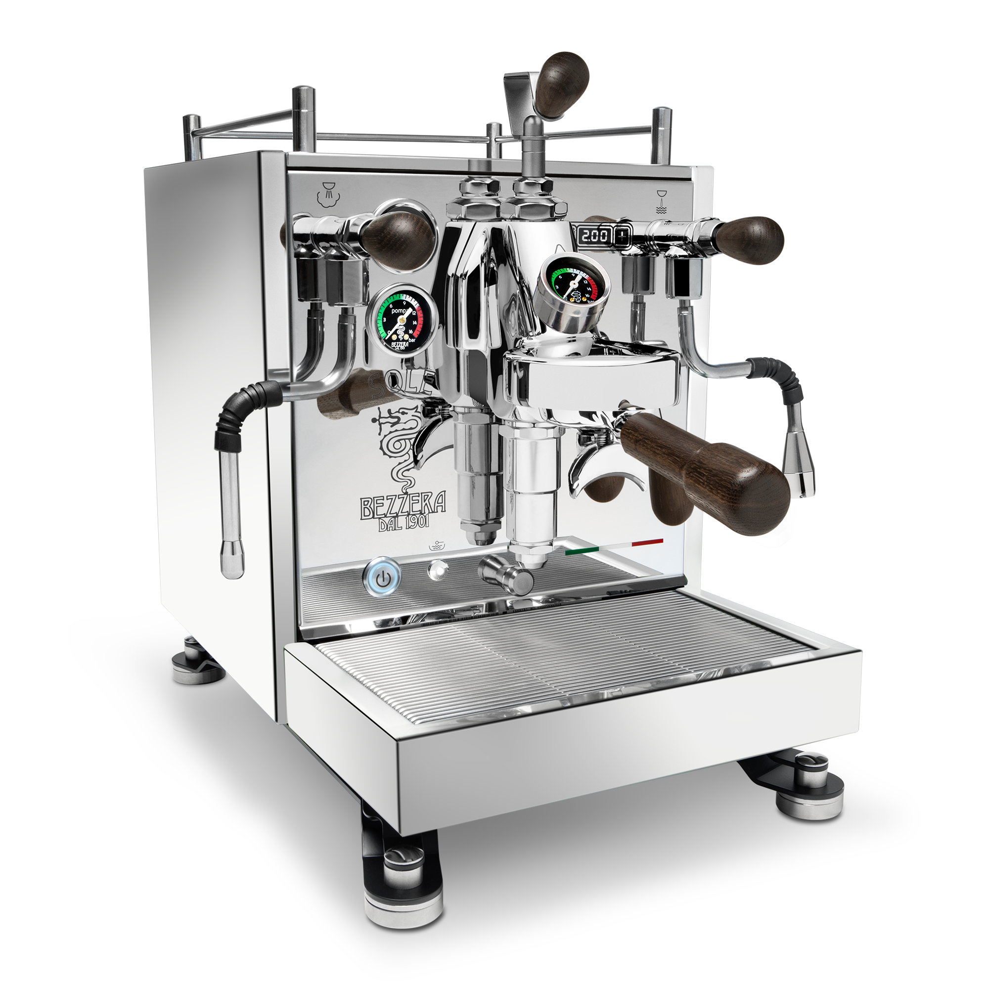Bezzera Sole Espresso Machine – Stainless Steel / Blackened Oak / Flow Control