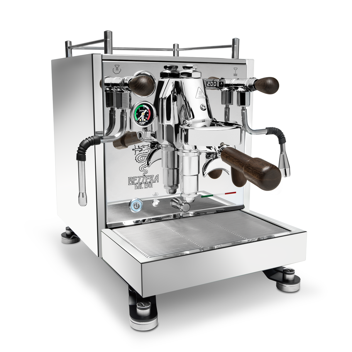 Bezzera Sole Espresso Machine – Stainless Steel / Blackened Oak / No Flow Control