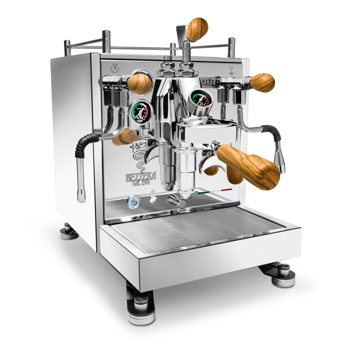 Bezzera Sole Espresso Machine – Stainless Steel / Olive Wood / Flow Control