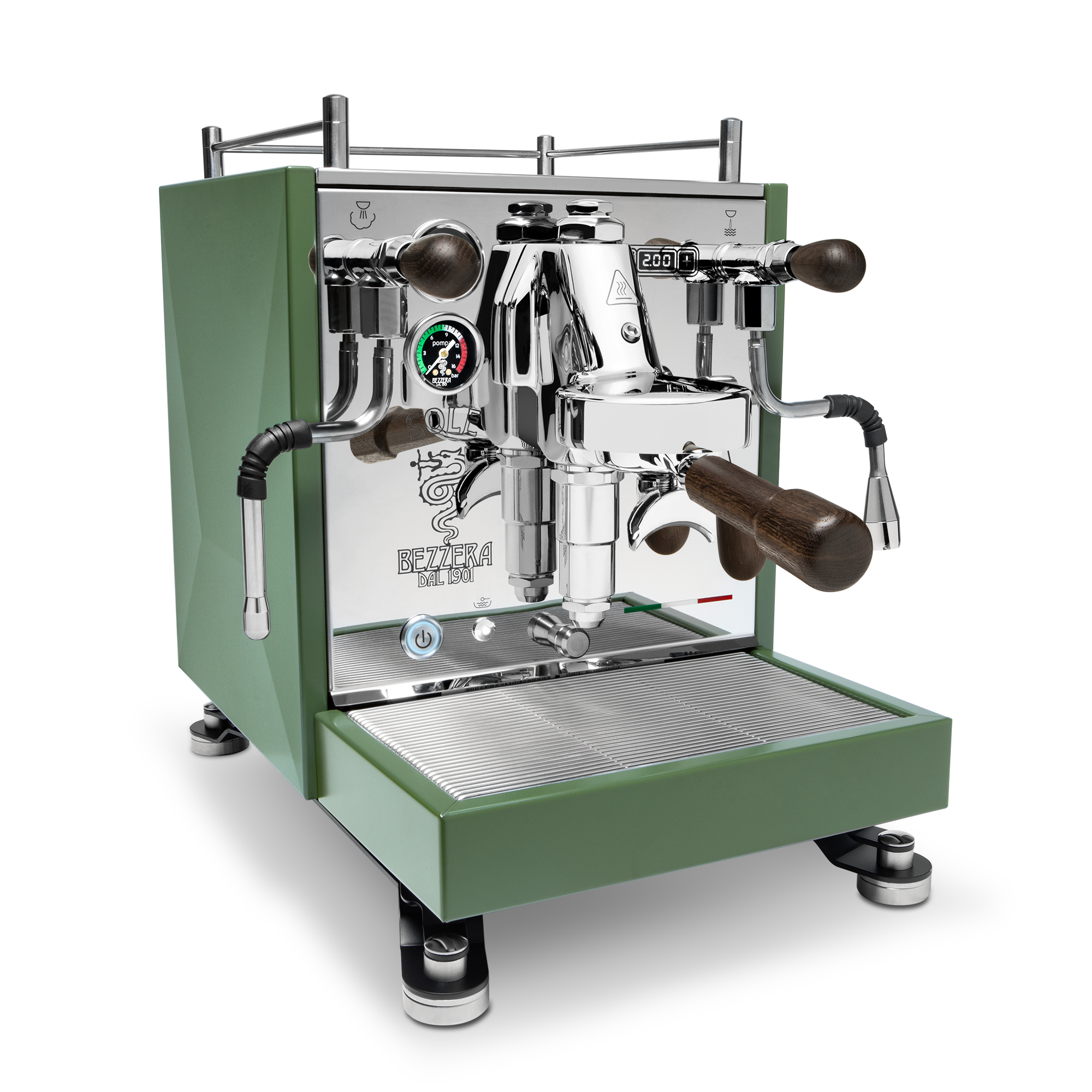 Bezzera Sole Espresso Machine – Matte Green / Blackened Oak / No Flow Control