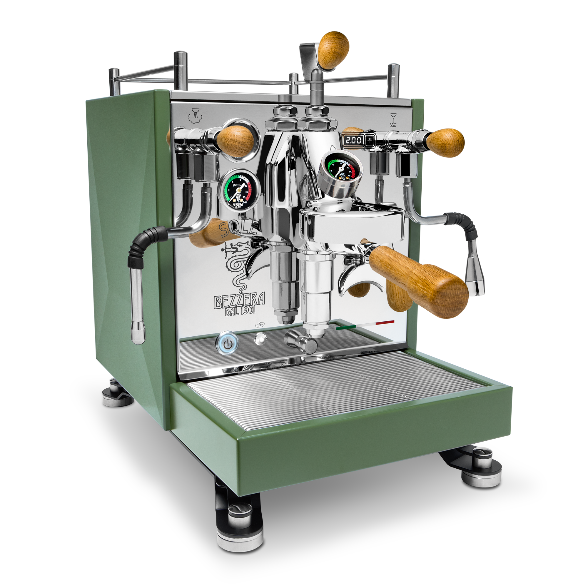 Bezzera Sole Espresso Machine – Matte Green / Oak / Flow Control