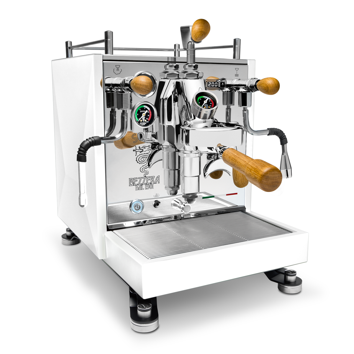 Bezzera Sole Espresso Machine – Matte White / Oak / Flow Control